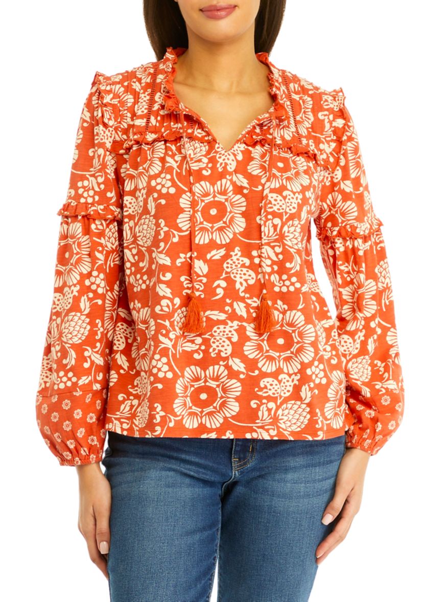 Womens Pintuck Printed Top