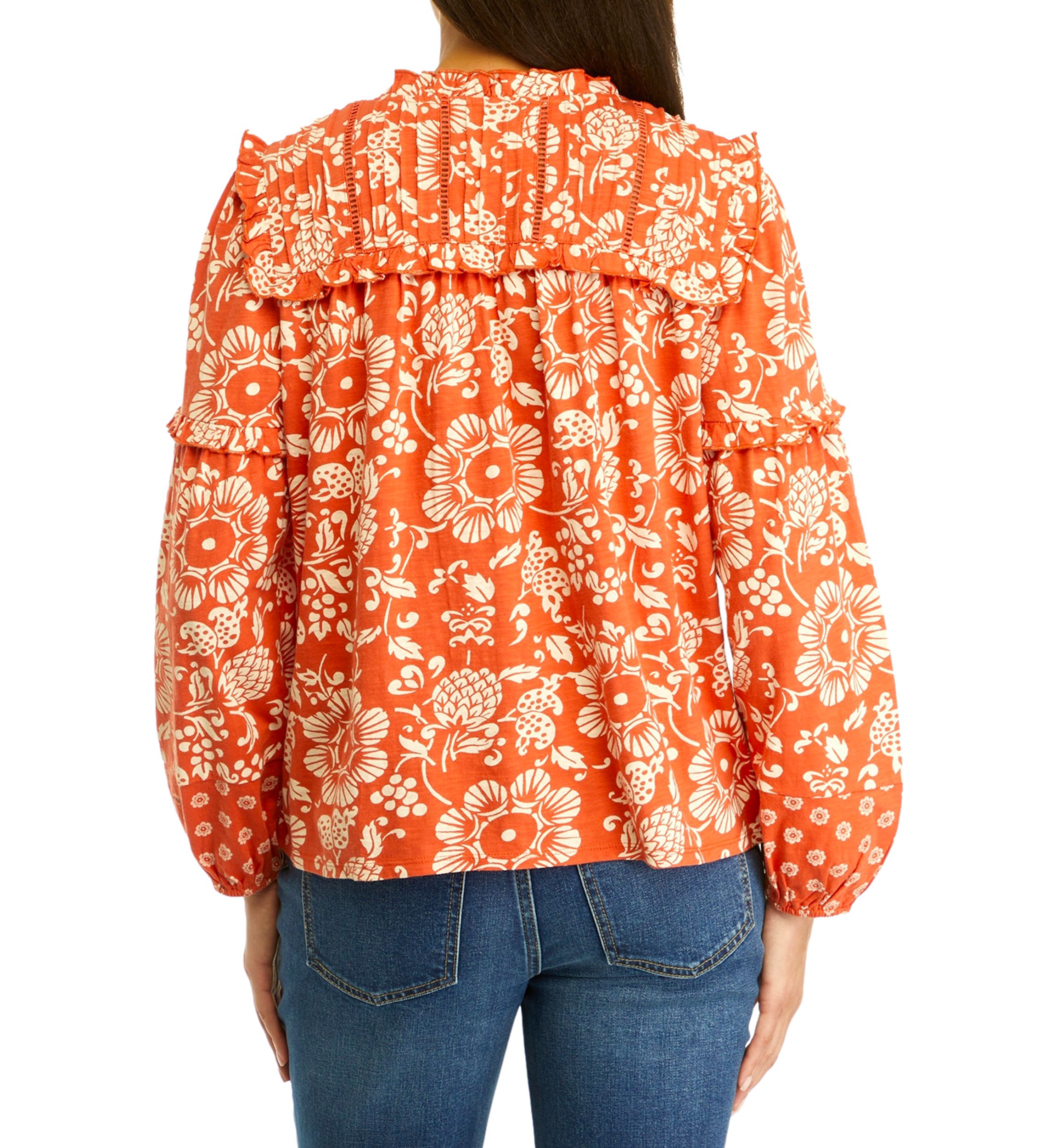 Womens Pintuck Printed Top