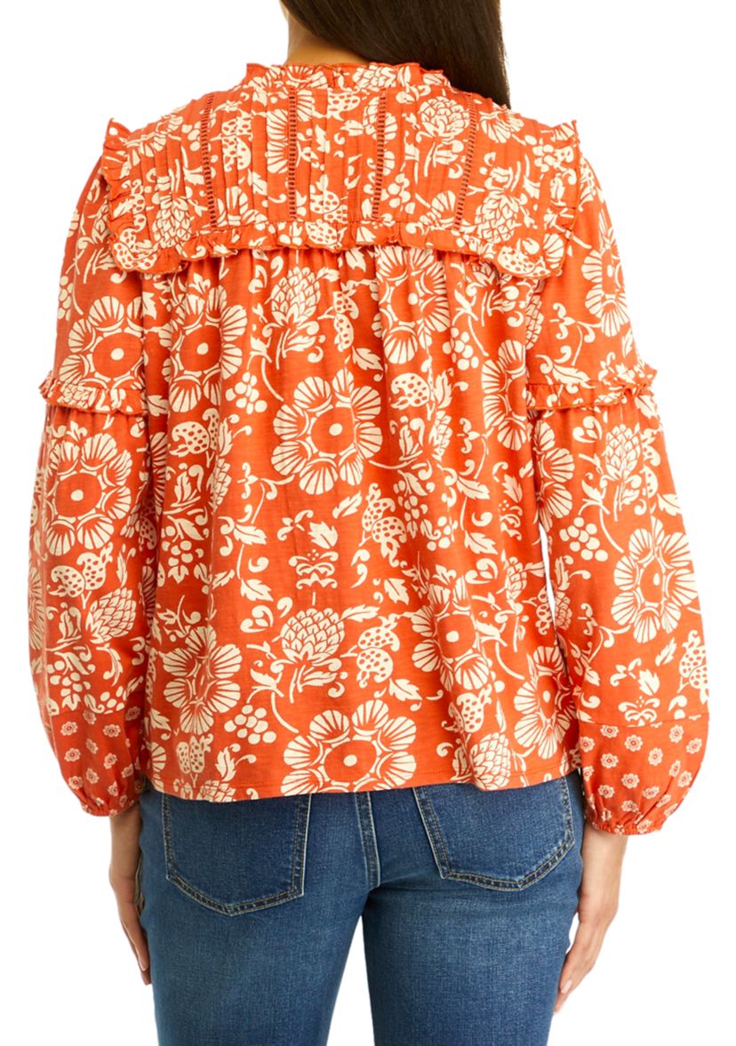 Womens Pintuck Printed Top