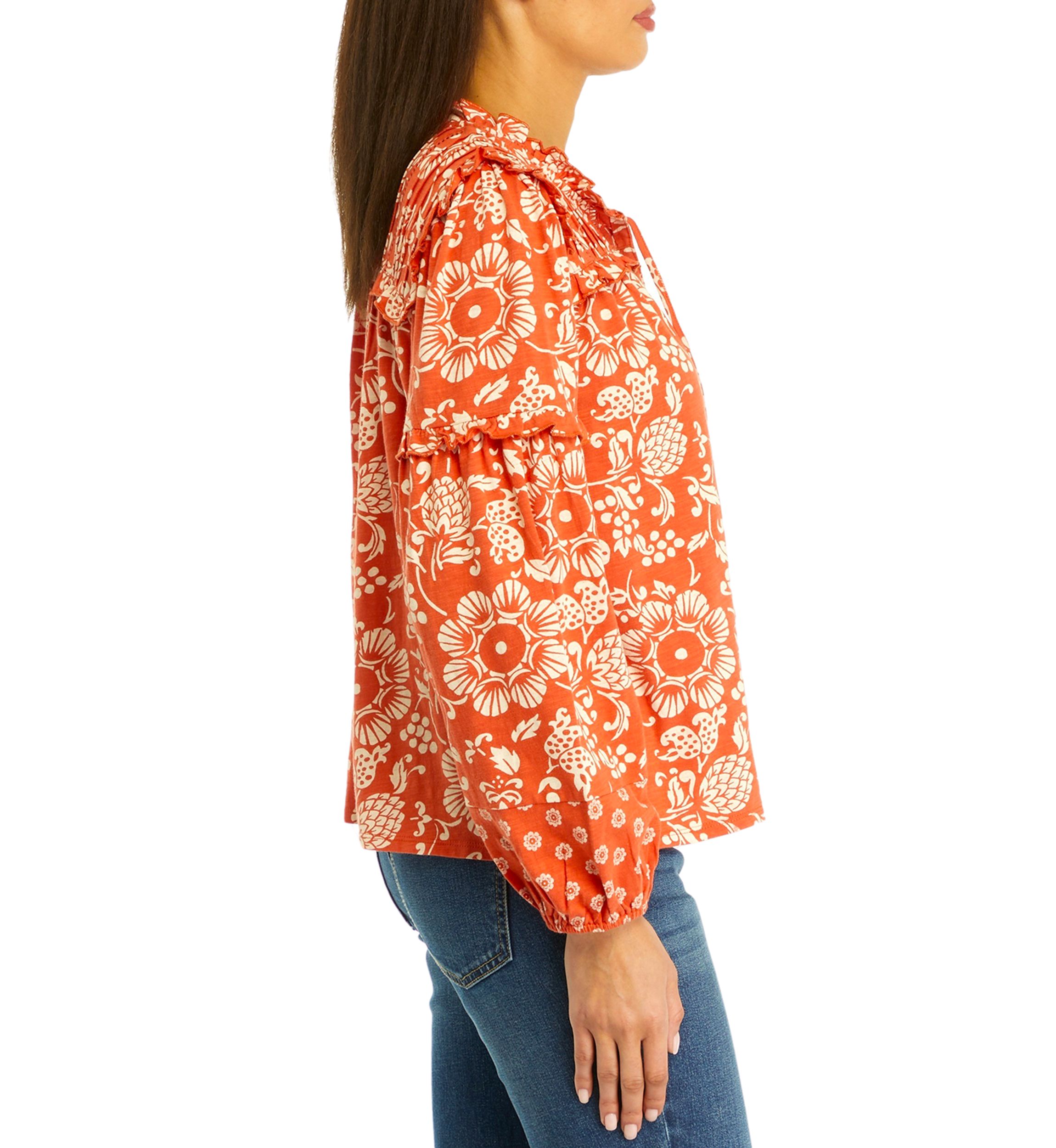 Womens Pintuck Printed Top