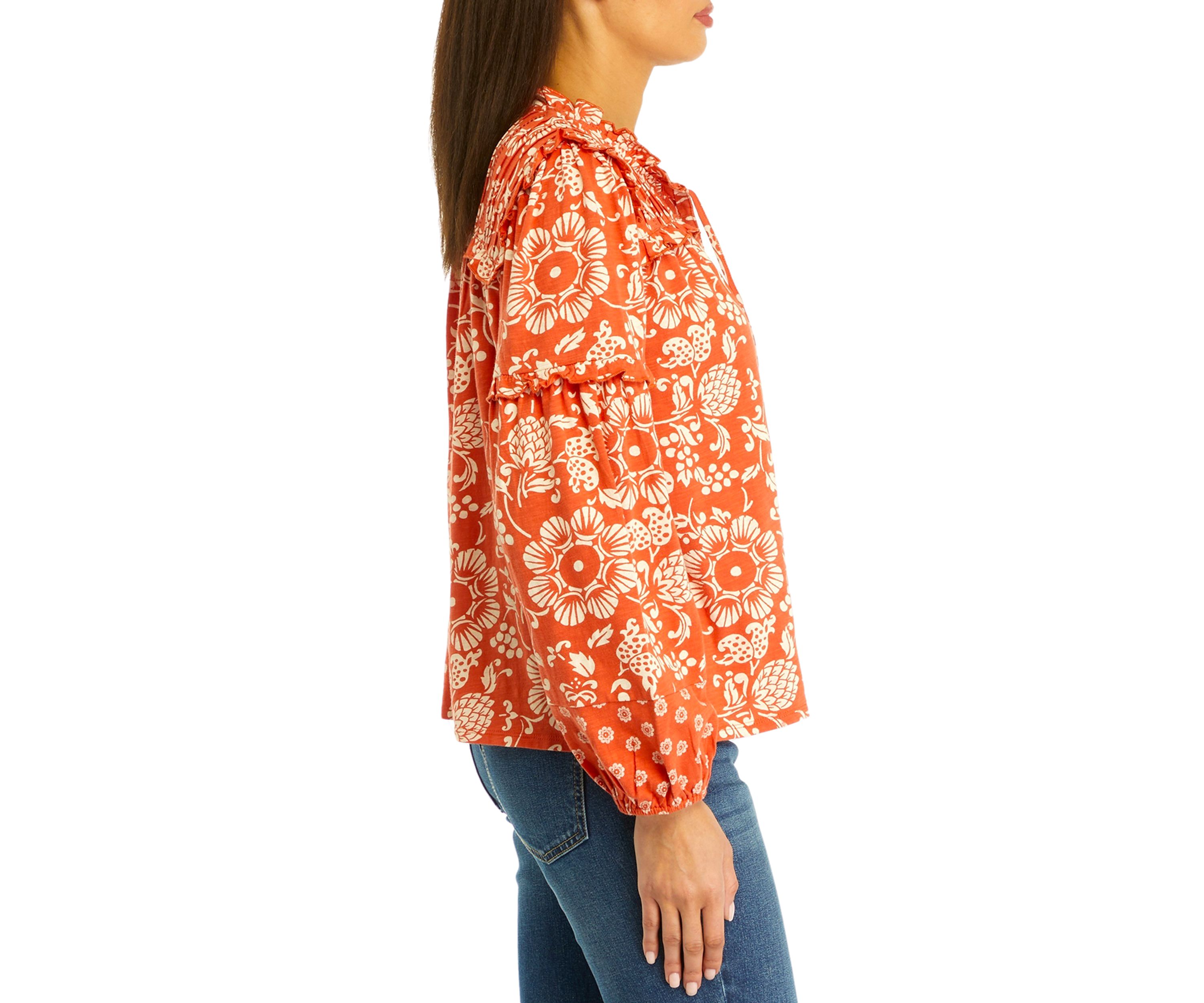 Womens Pintuck Printed Top