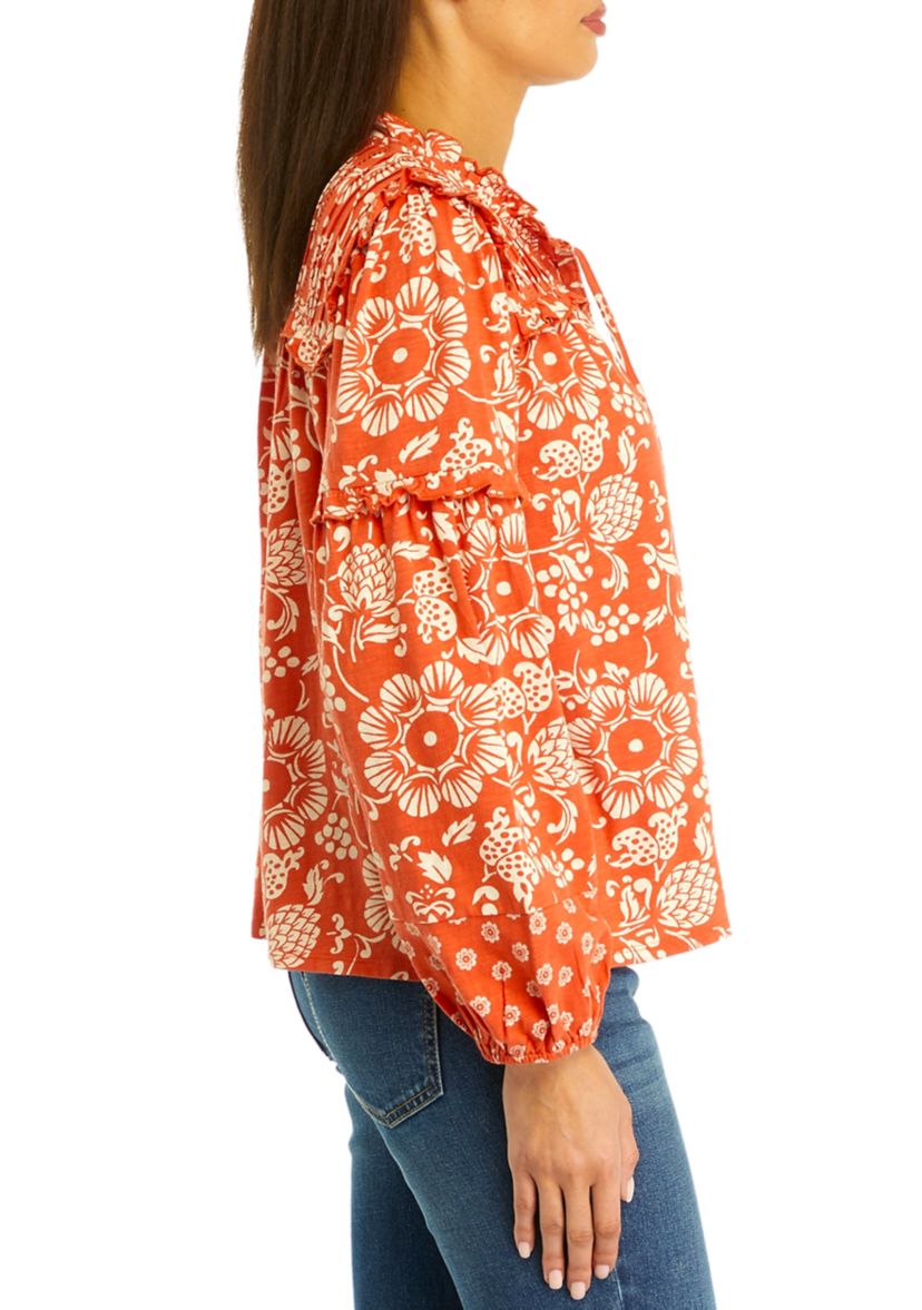 Womens Pintuck Printed Top