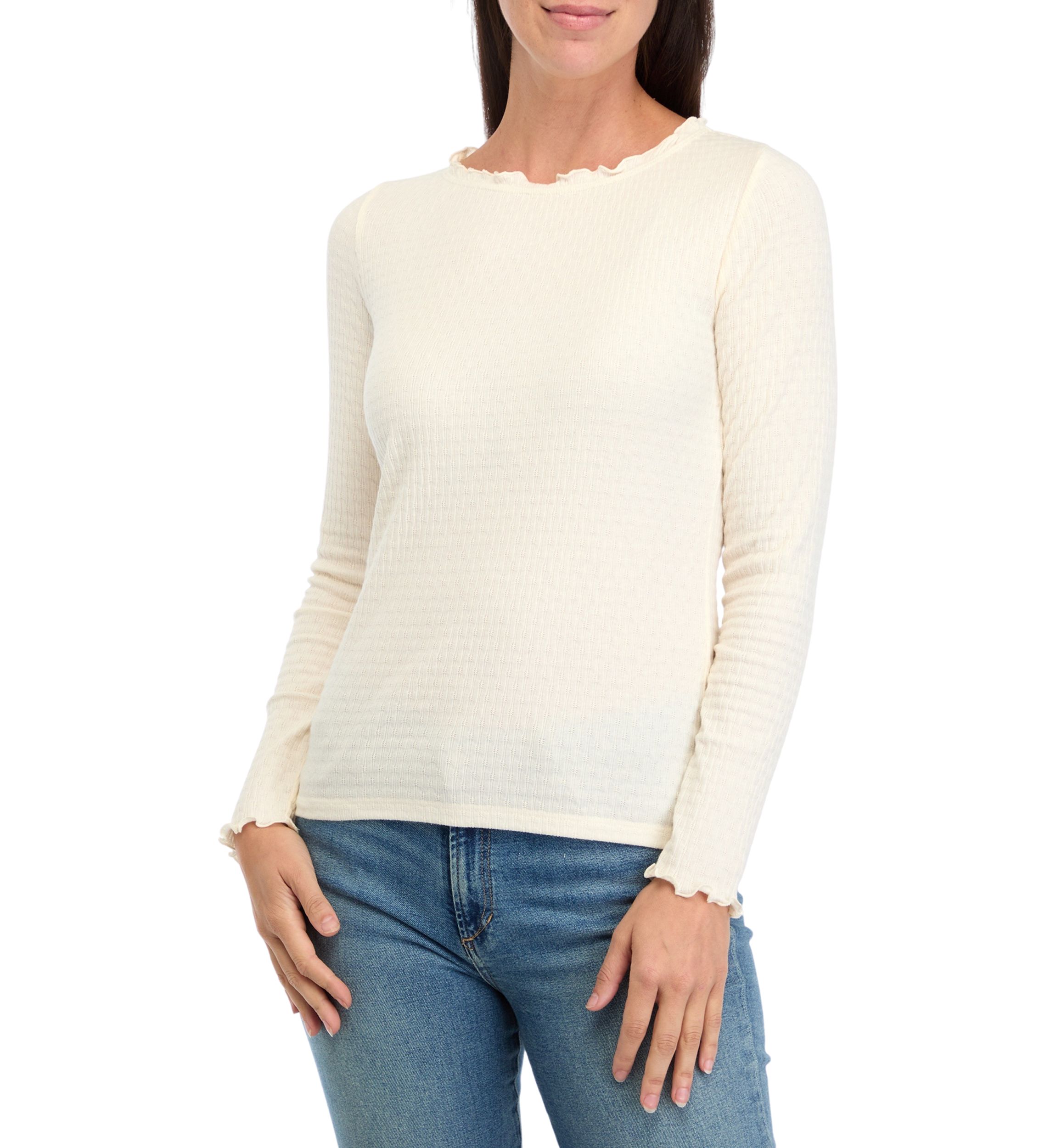 Womens Long Sleeve Lettuce Edge Top