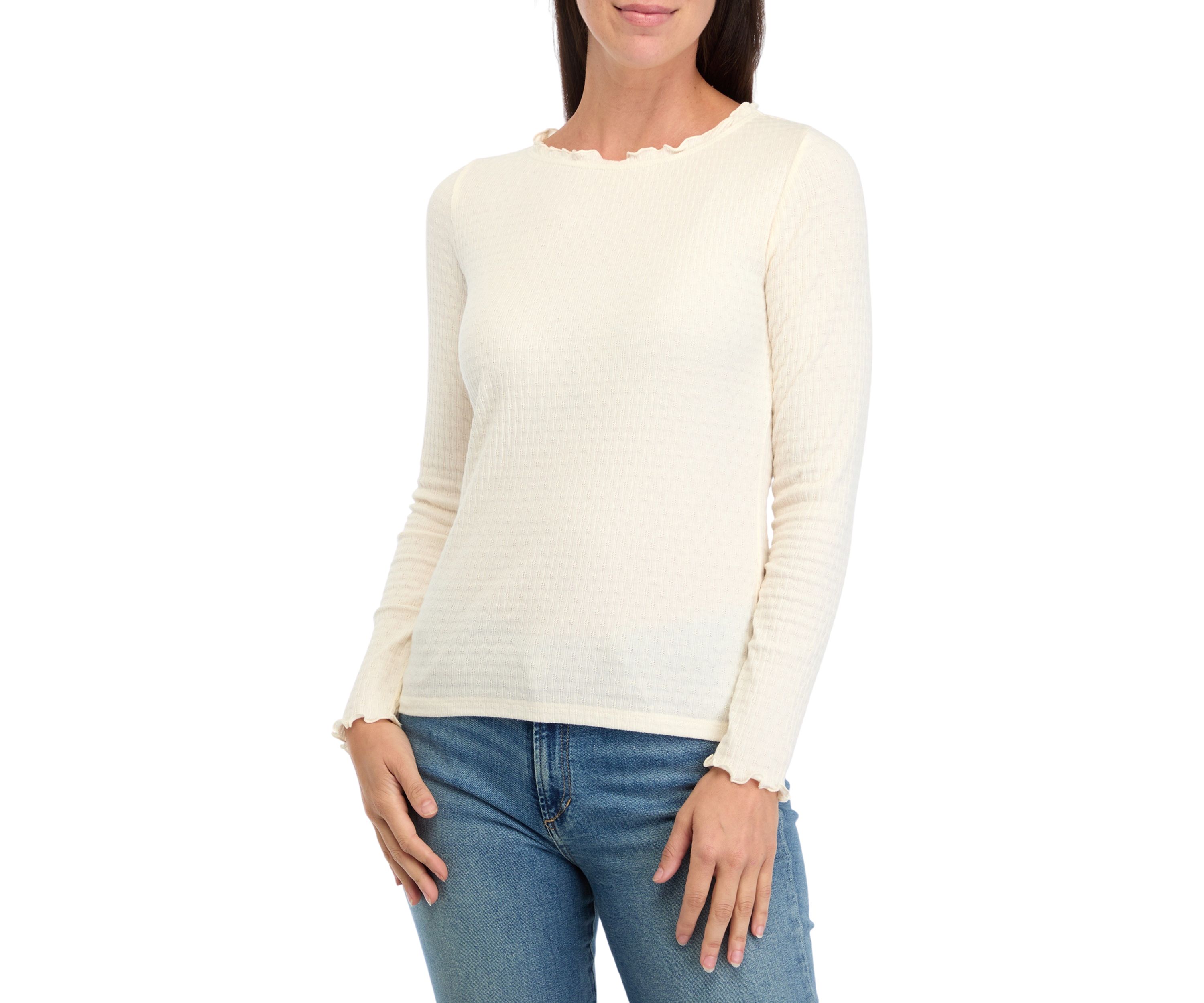 Womens Long Sleeve Lettuce Edge Top