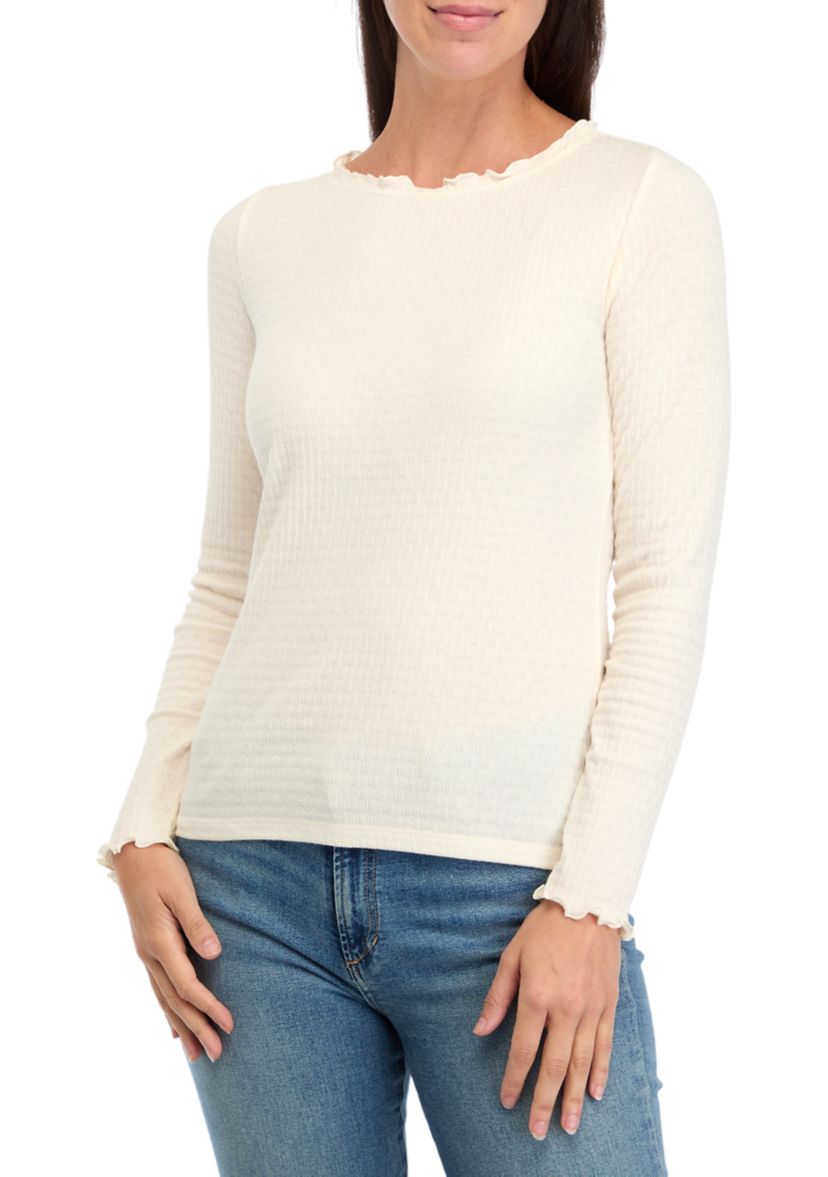 Womens Long Sleeve Lettuce Edge Top