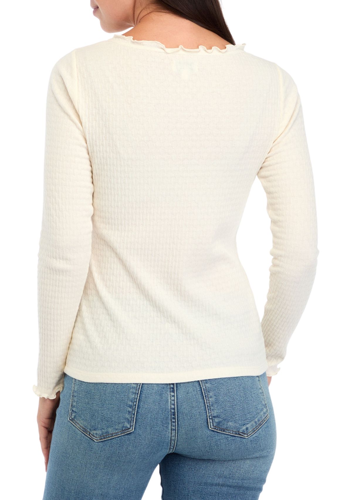 Womens Long Sleeve Lettuce Edge Top