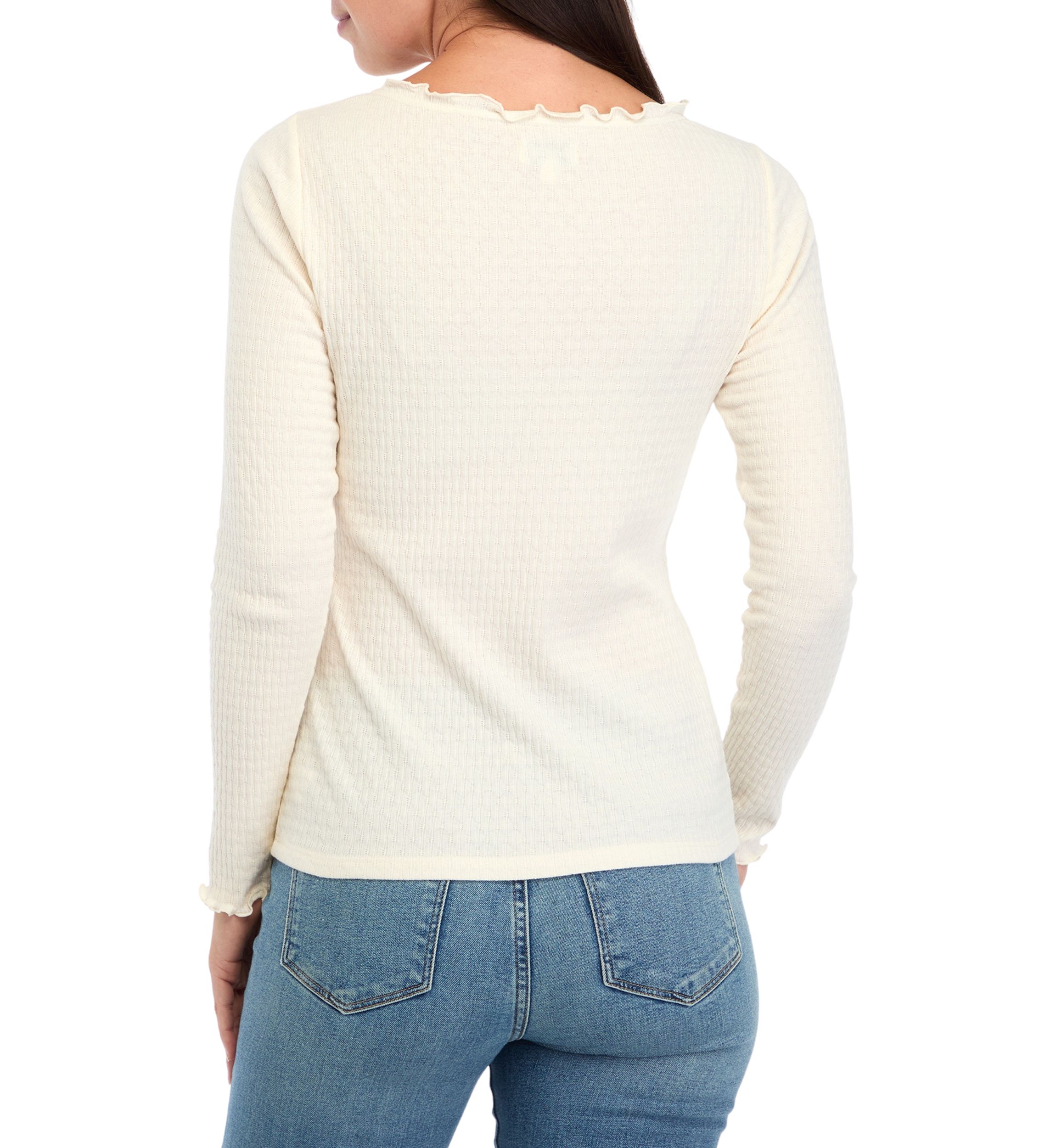 Womens Long Sleeve Lettuce Edge Top