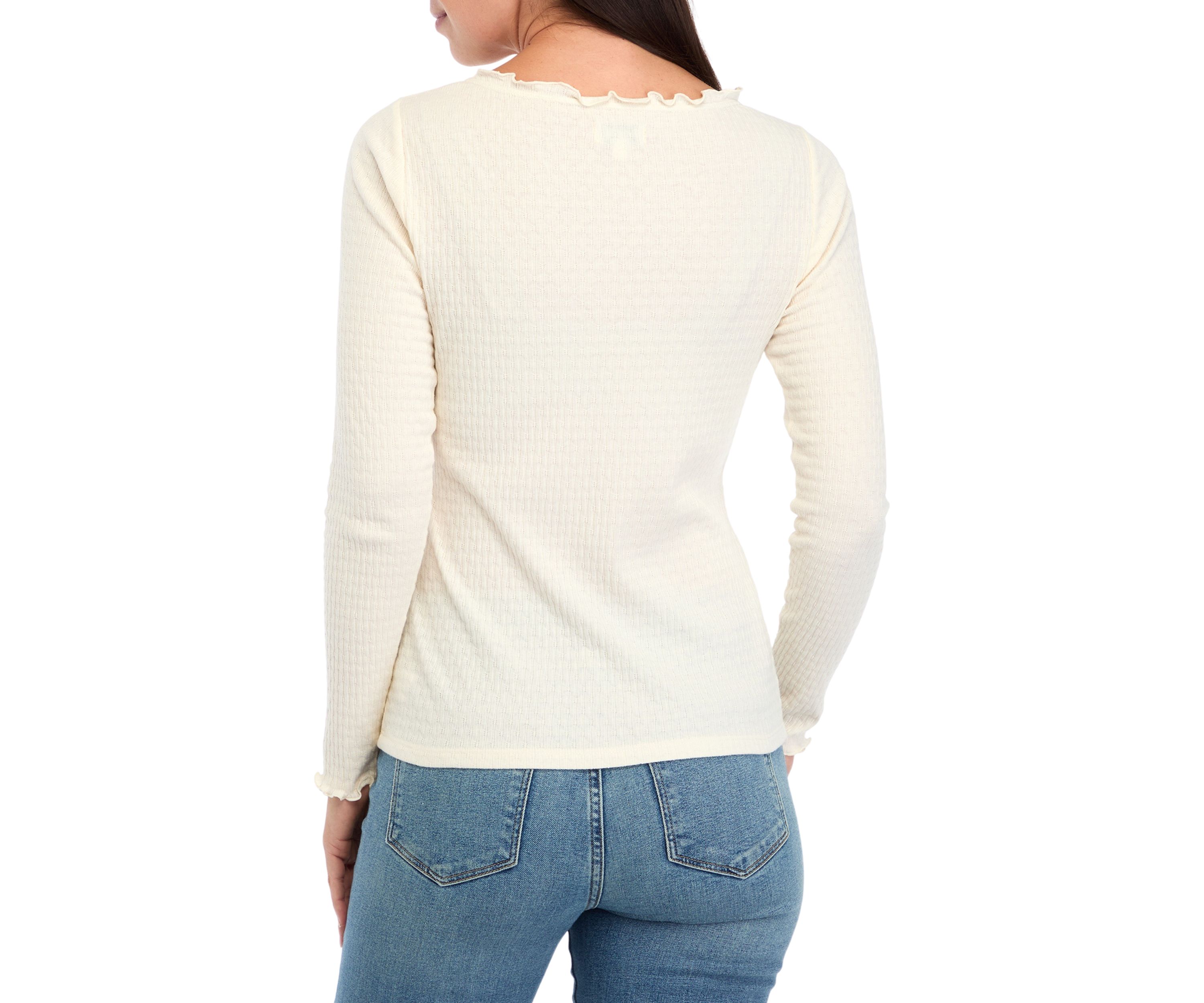Womens Long Sleeve Lettuce Edge Top