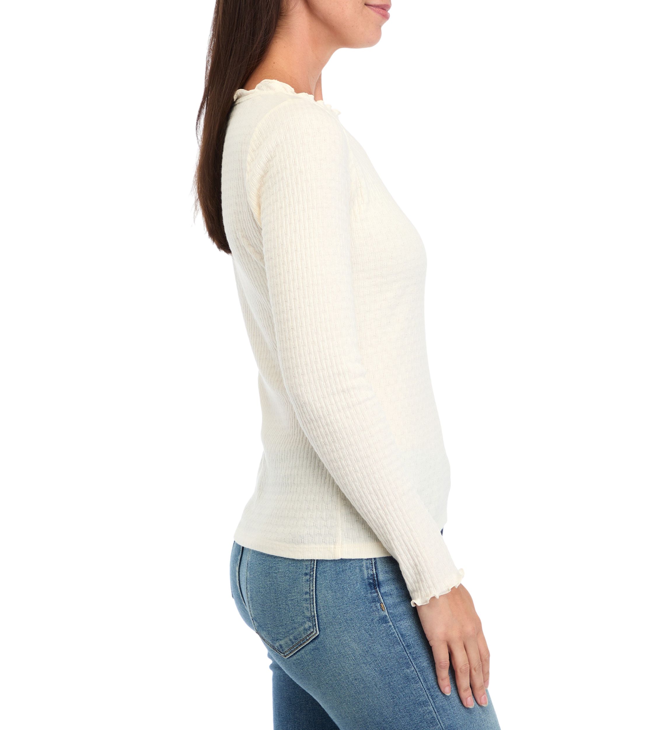 Womens Long Sleeve Lettuce Edge Top