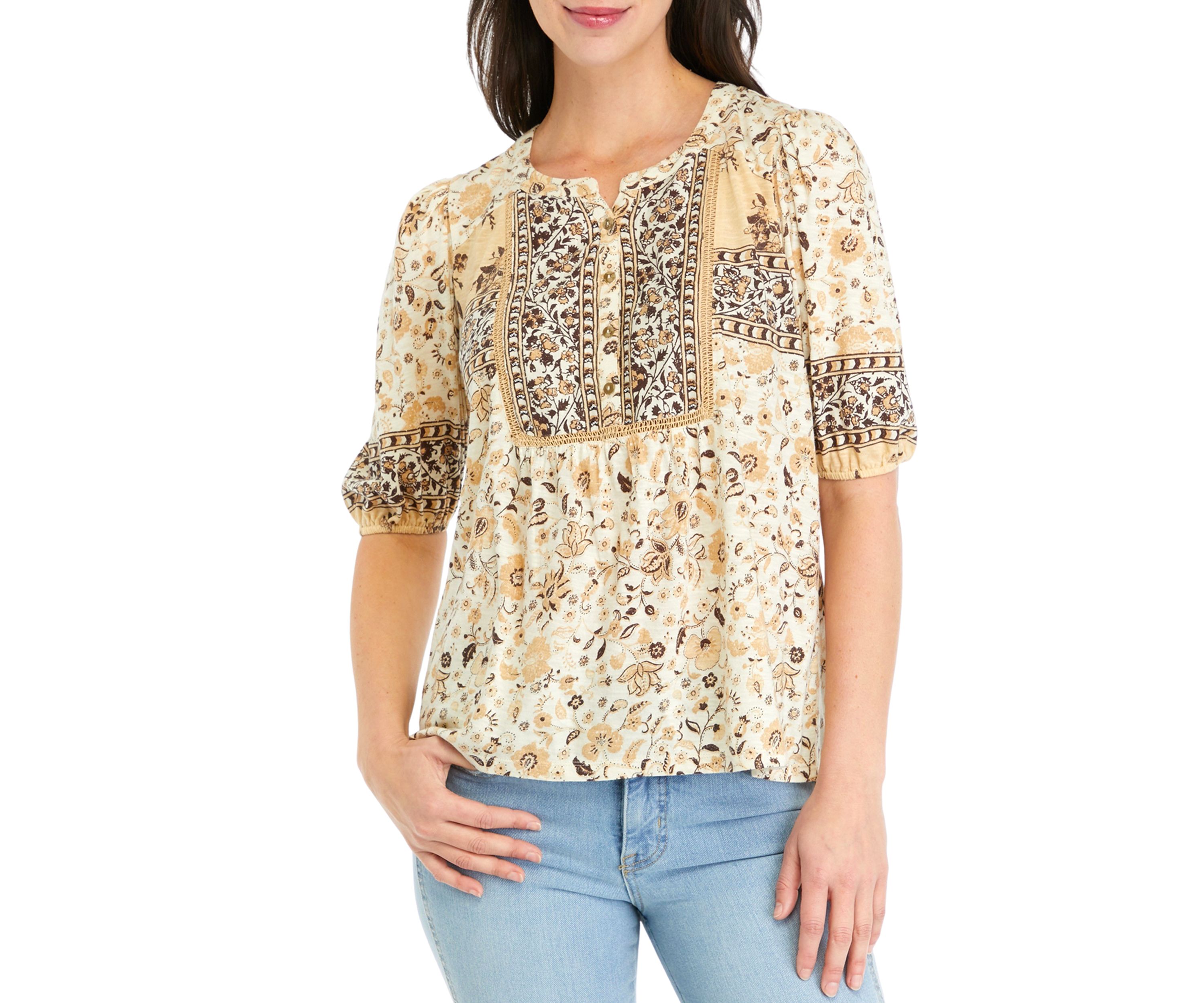 Womens Printed Femme Peasant Top 