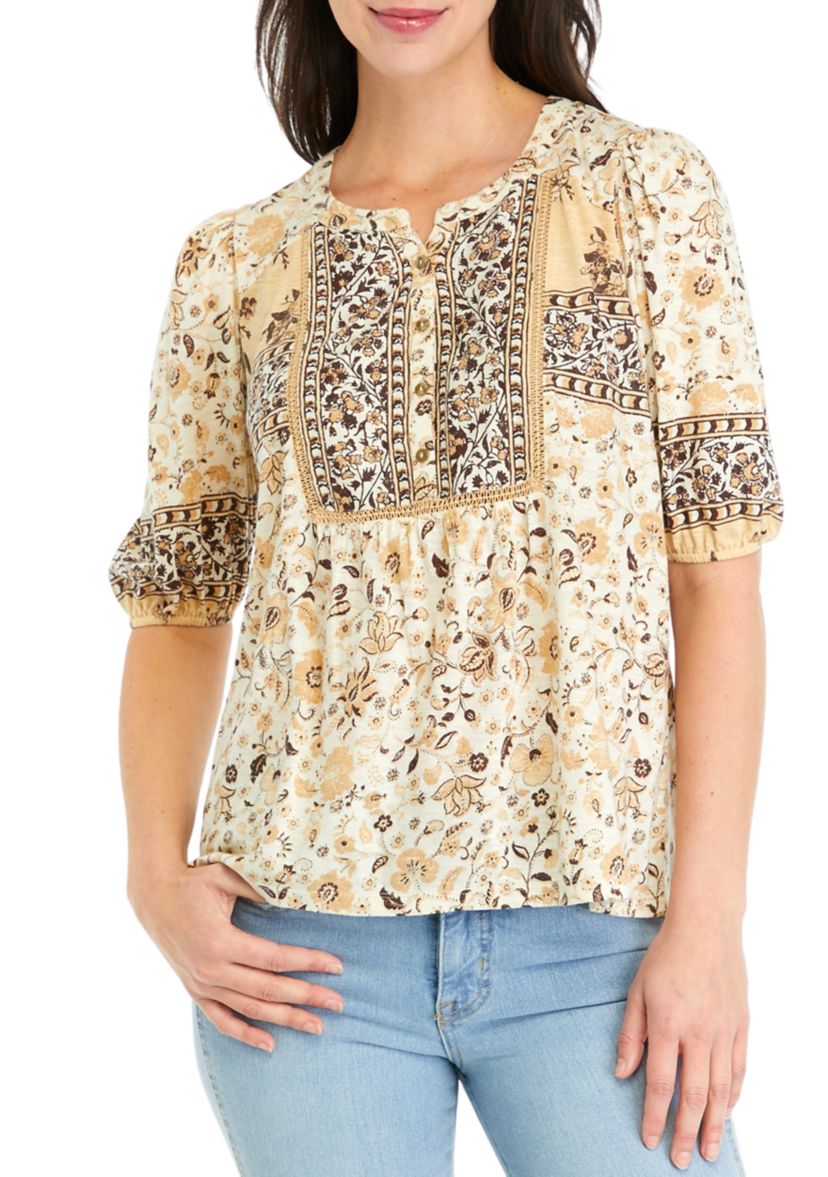 Womens Printed Femme Peasant Top 