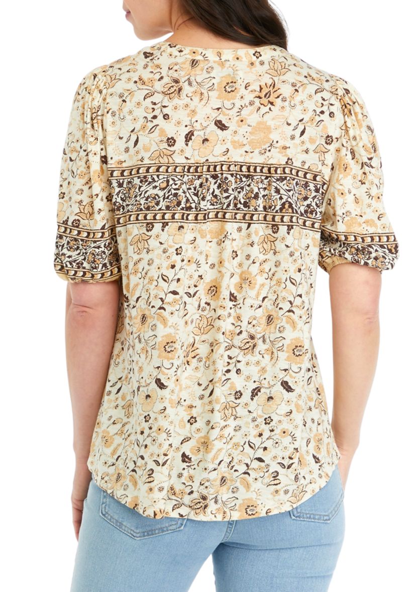 Womens Printed Femme Peasant Top 