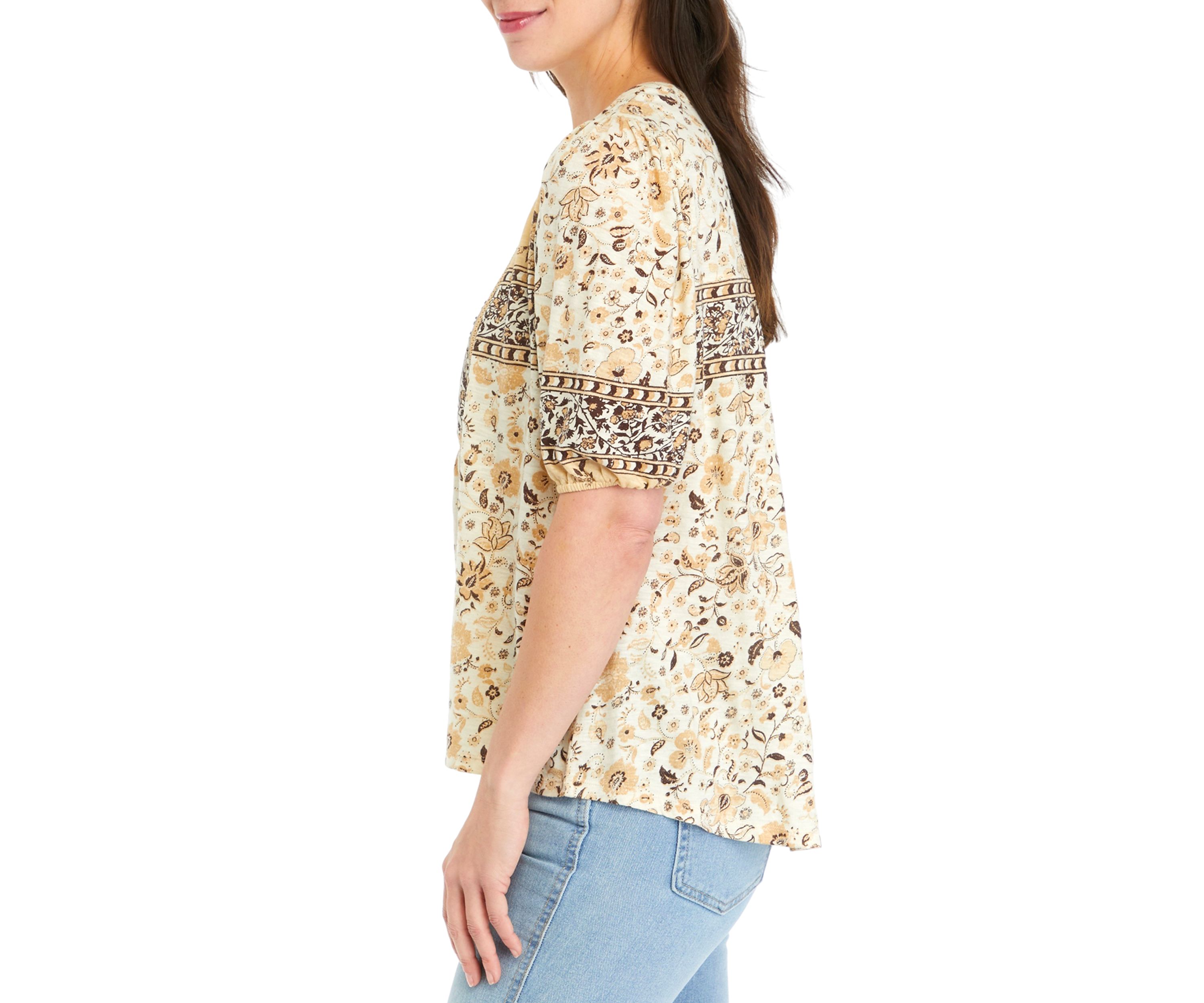 Womens Printed Femme Peasant Top 