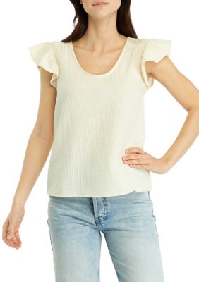 Wonderly Women's Solid Flutter Sleeve Top, Beige, X-Large -  0480023134683