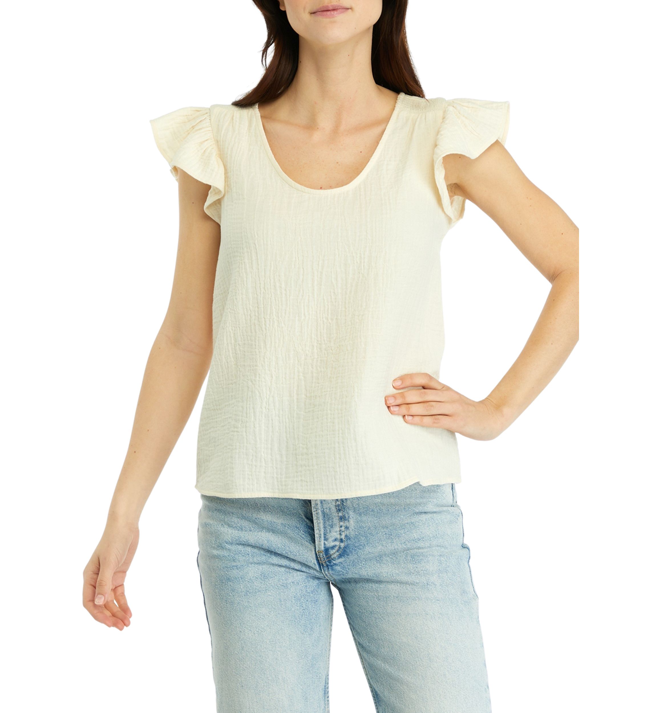 Womens Solid Flutter Sleeve Top