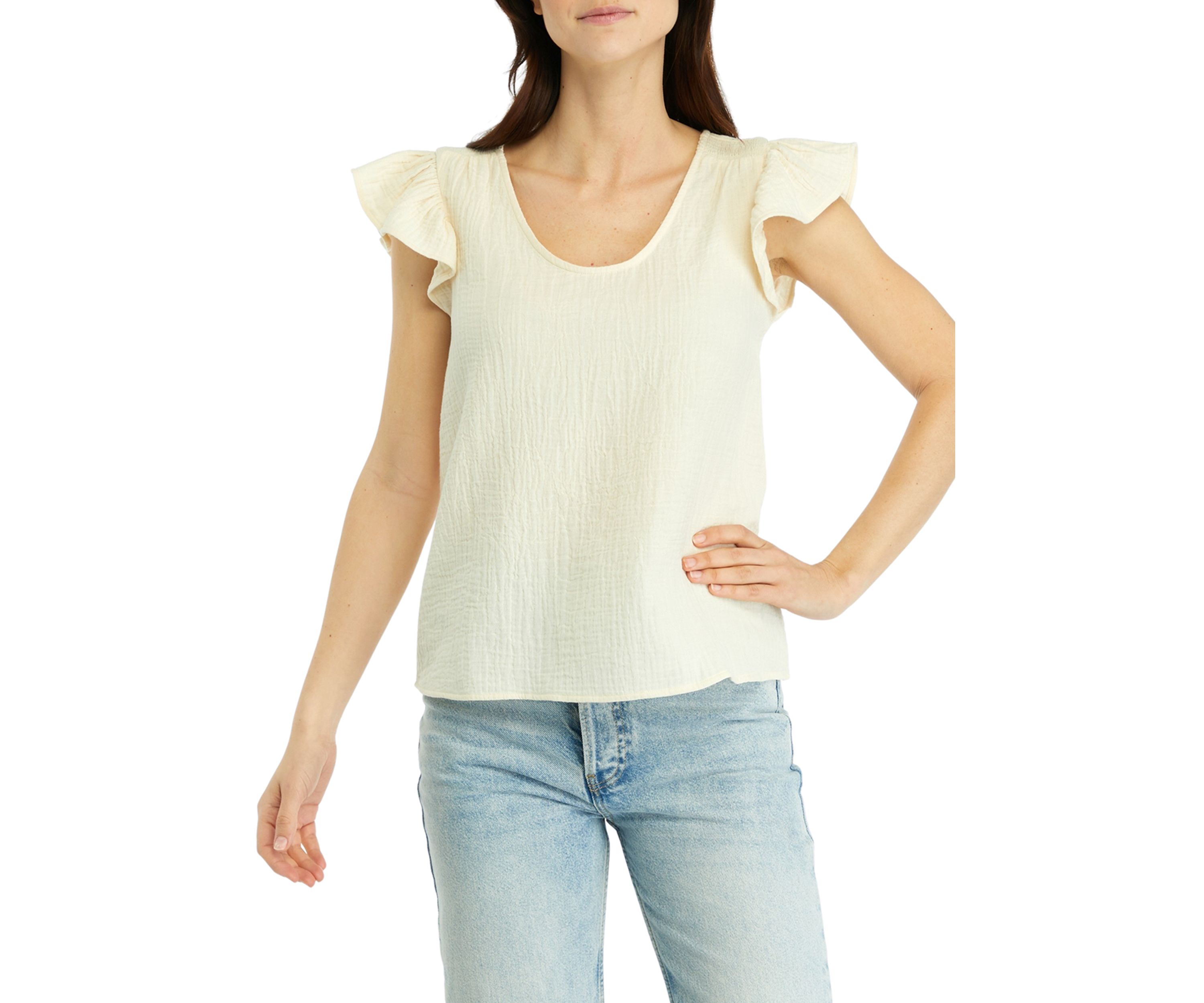 Womens Solid Flutter Sleeve Top