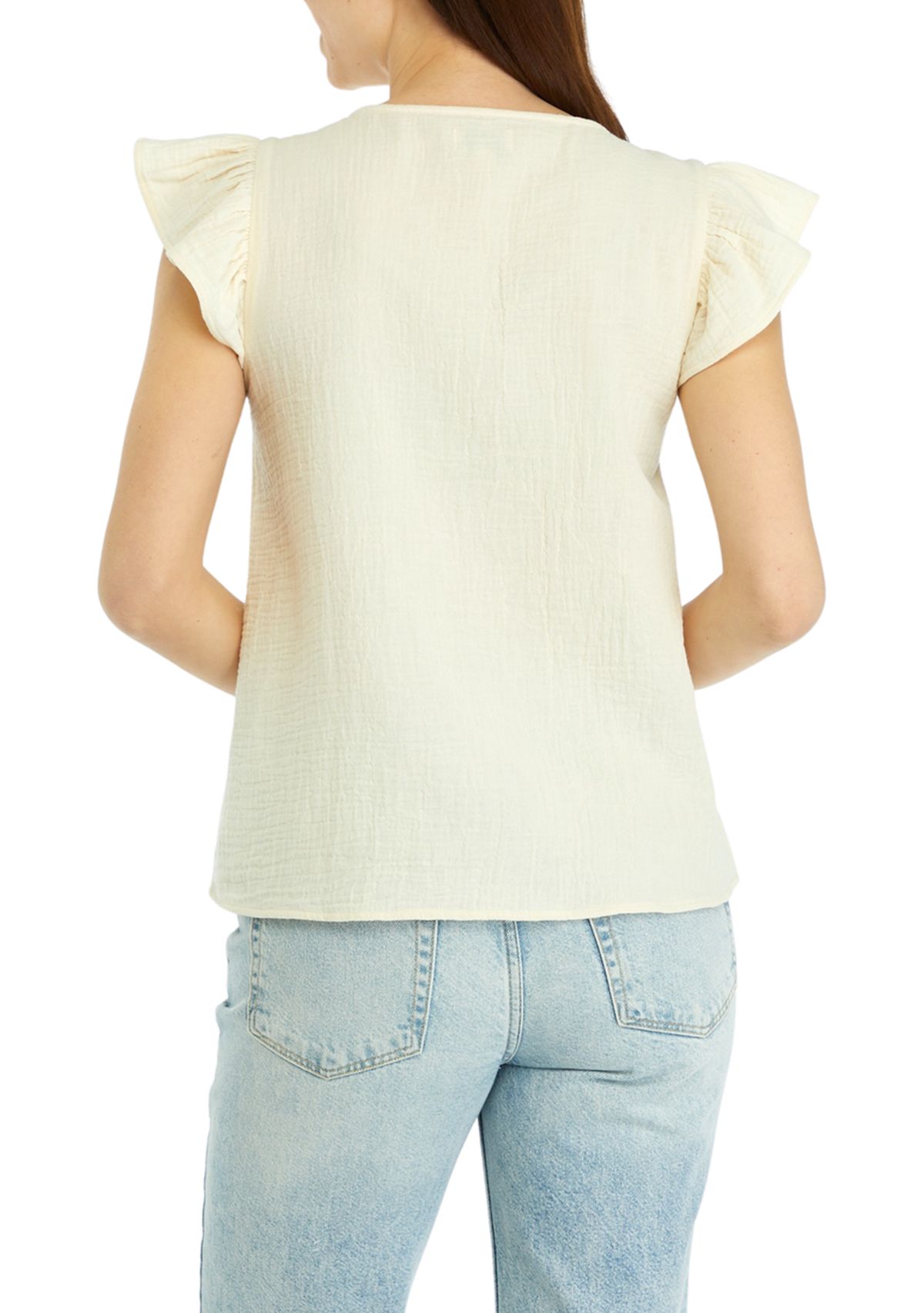 Womens Solid Flutter Sleeve Top