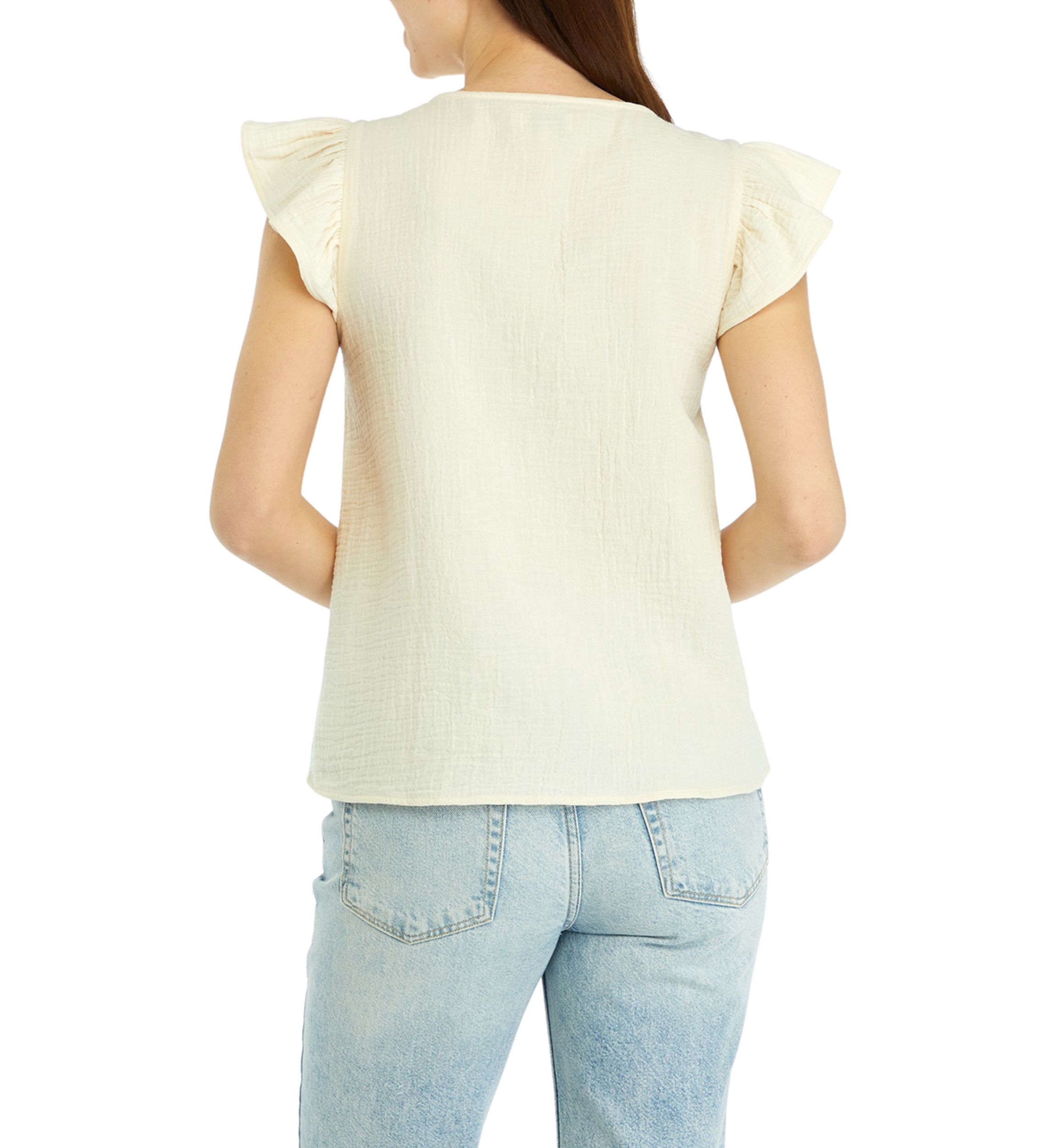 Womens Solid Flutter Sleeve Top