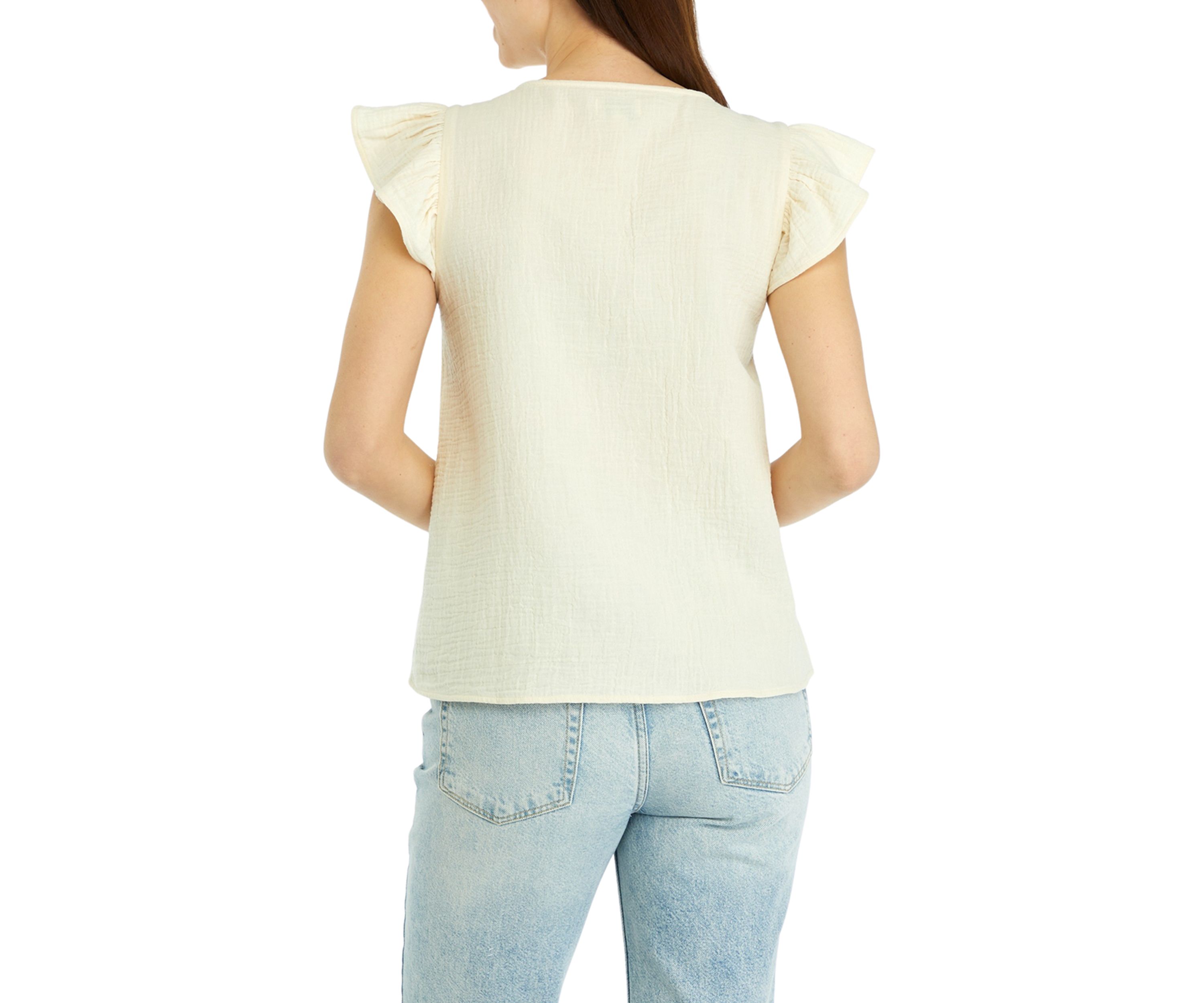 Womens Solid Flutter Sleeve Top