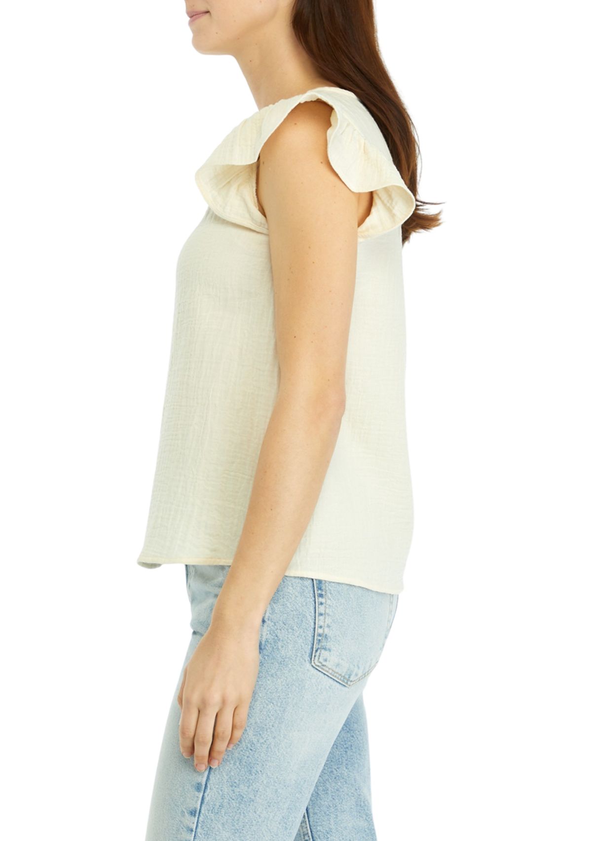Womens Solid Flutter Sleeve Top