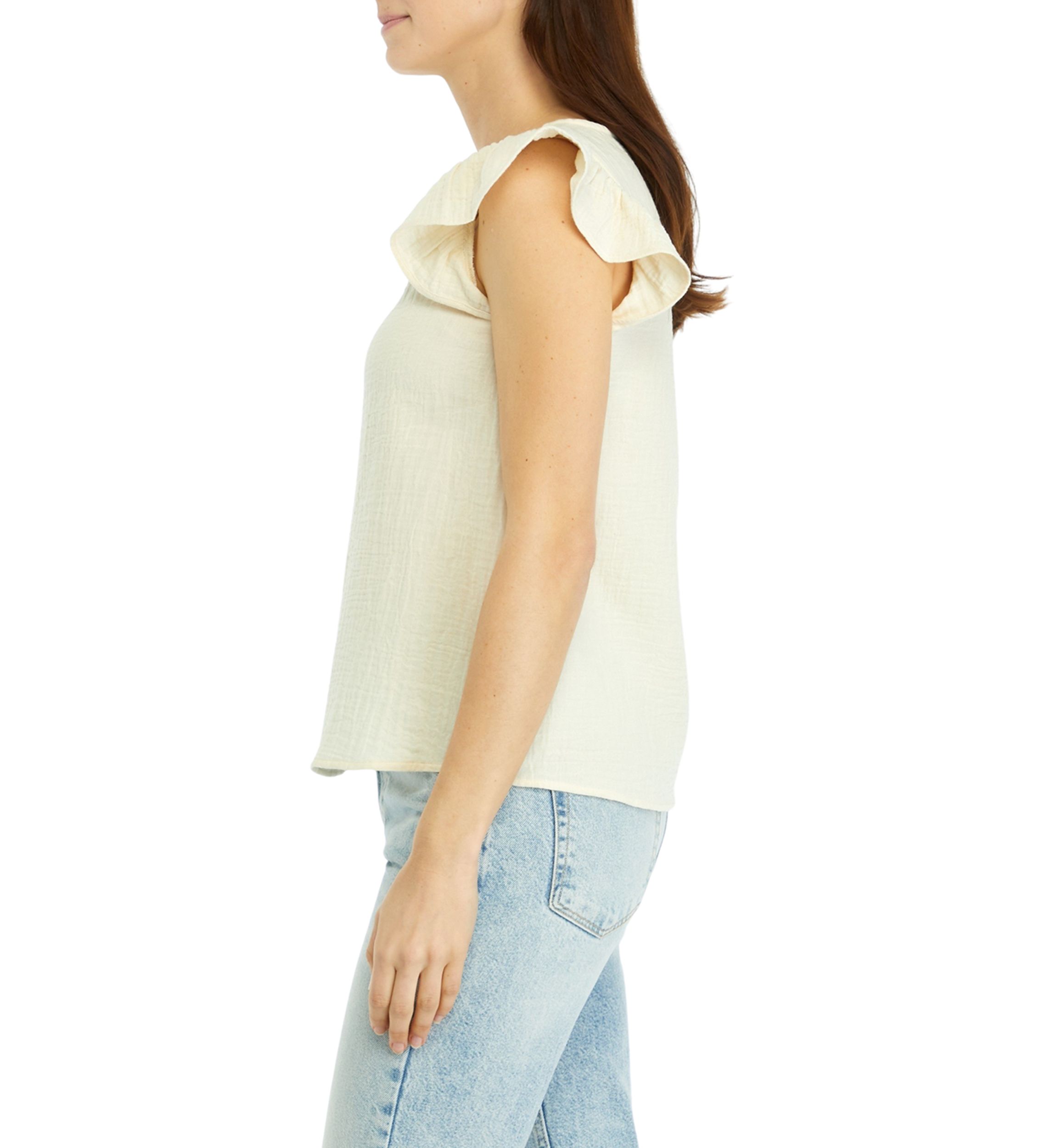 Womens Solid Flutter Sleeve Top
