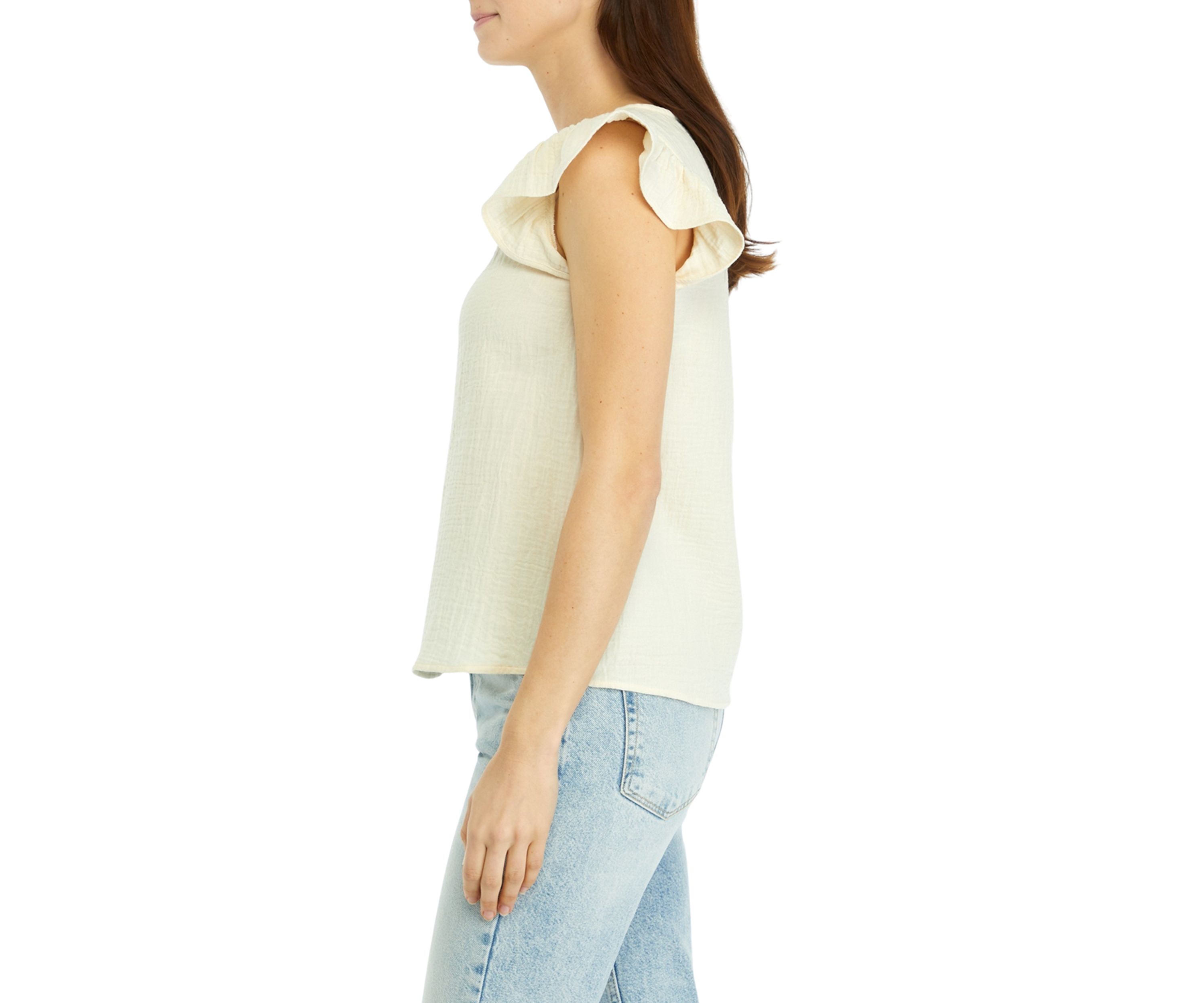 Womens Solid Flutter Sleeve Top