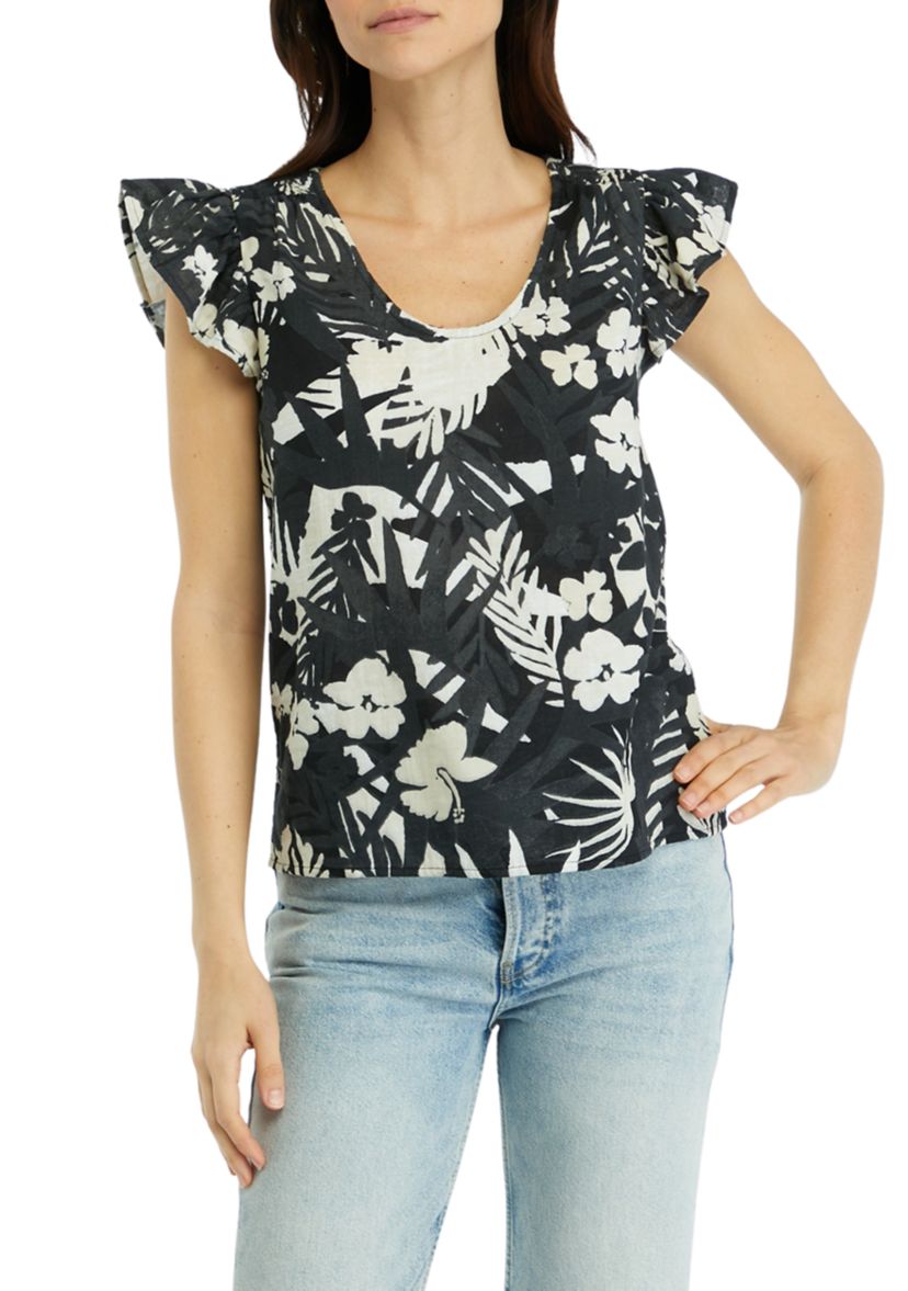 Womens Flutter Sleeve Printed Top