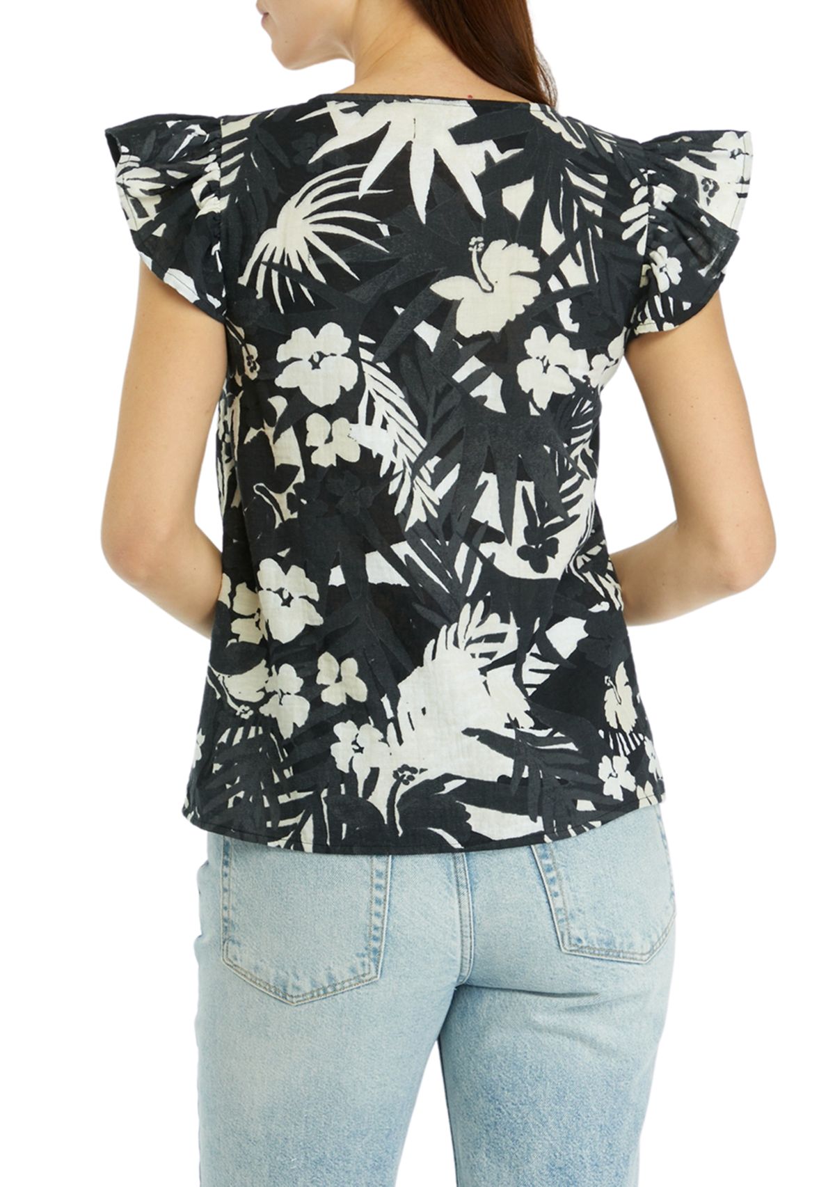 Womens Flutter Sleeve Printed Top