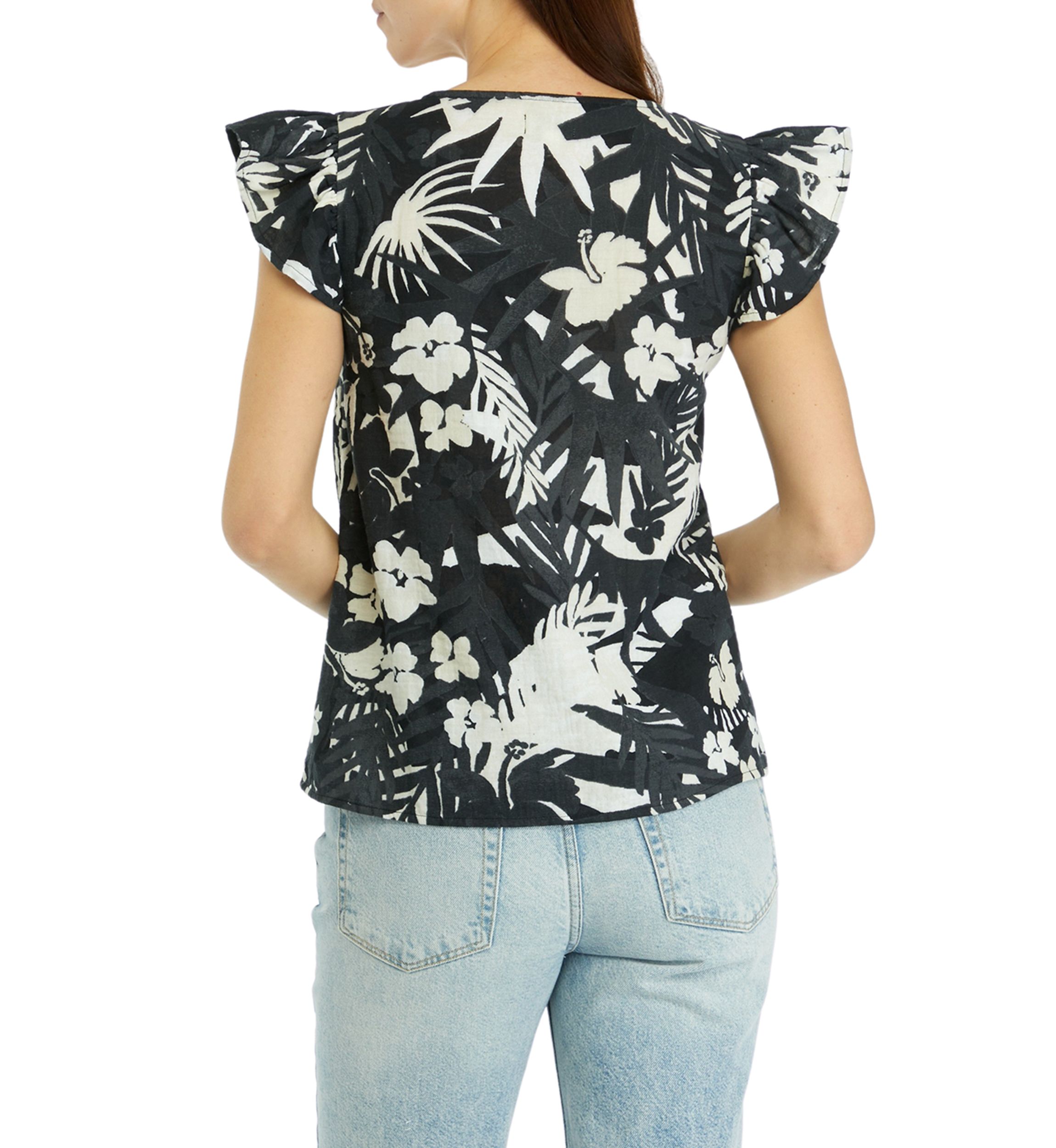 Womens Flutter Sleeve Printed Top