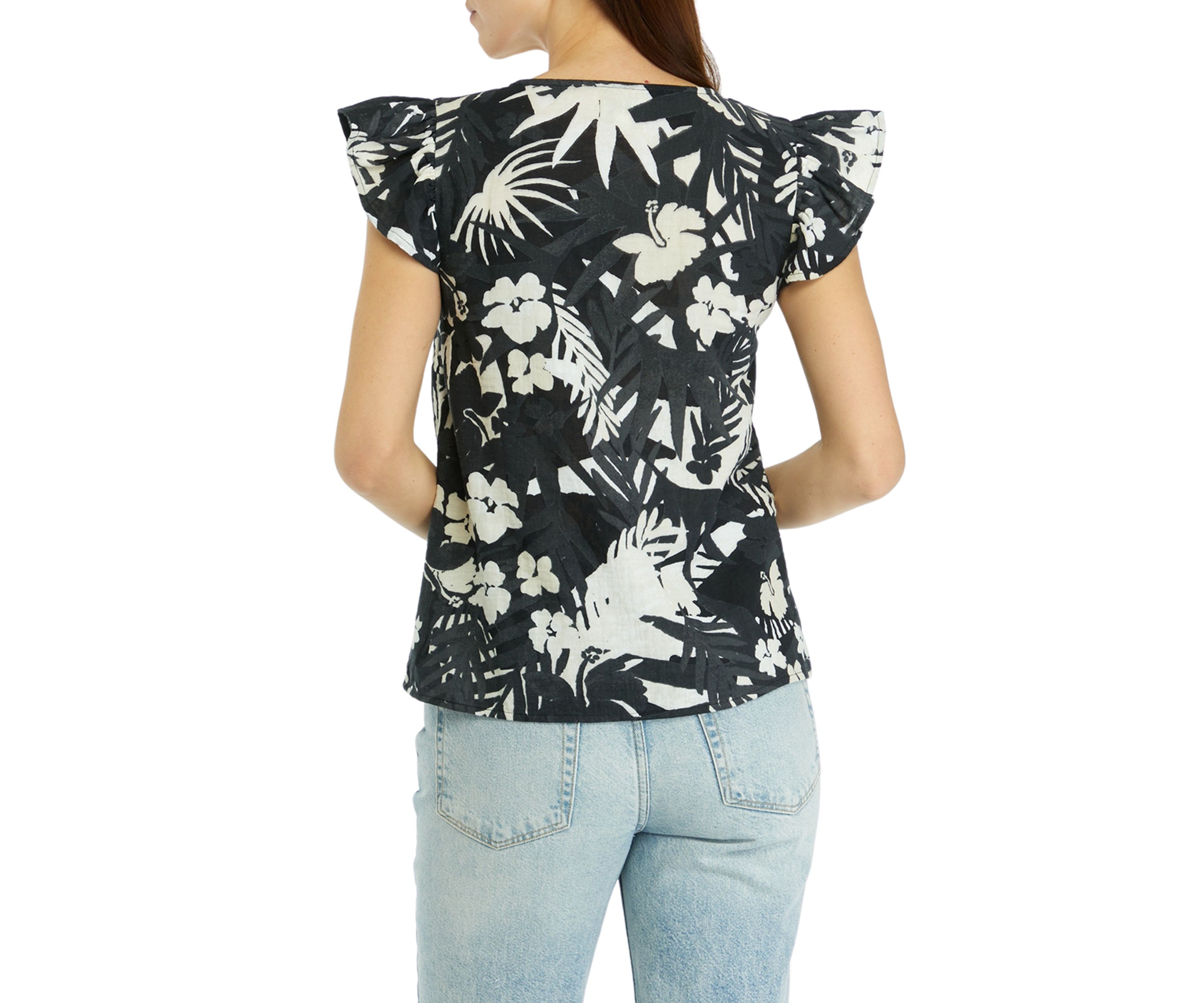 Womens Flutter Sleeve Printed Top