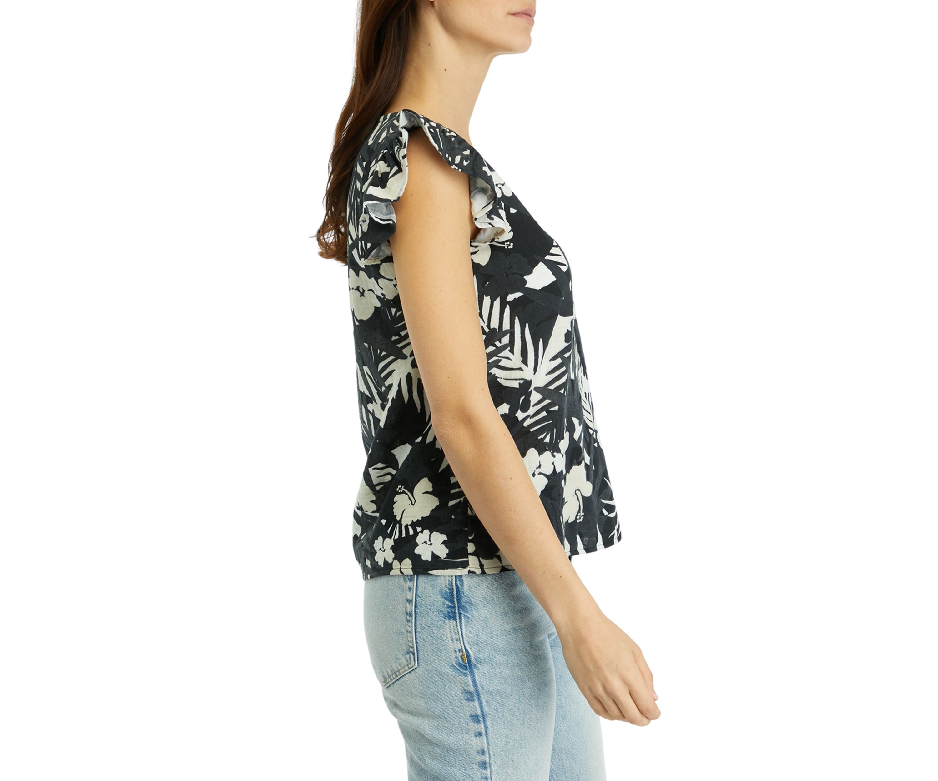 Womens Flutter Sleeve Printed Top