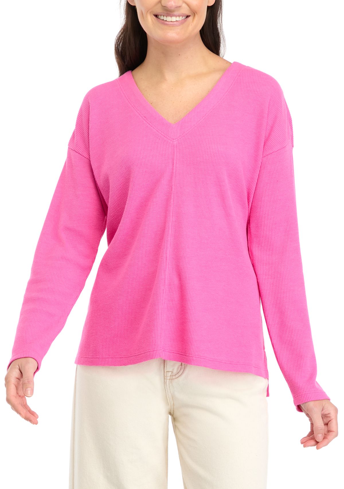 Womens Long Sleeve V-Neck Seam Front Top