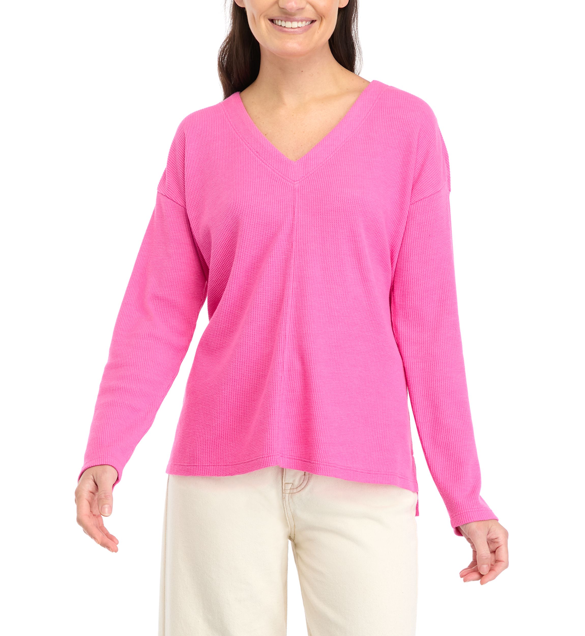 Womens Long Sleeve V-Neck Seam Front Top