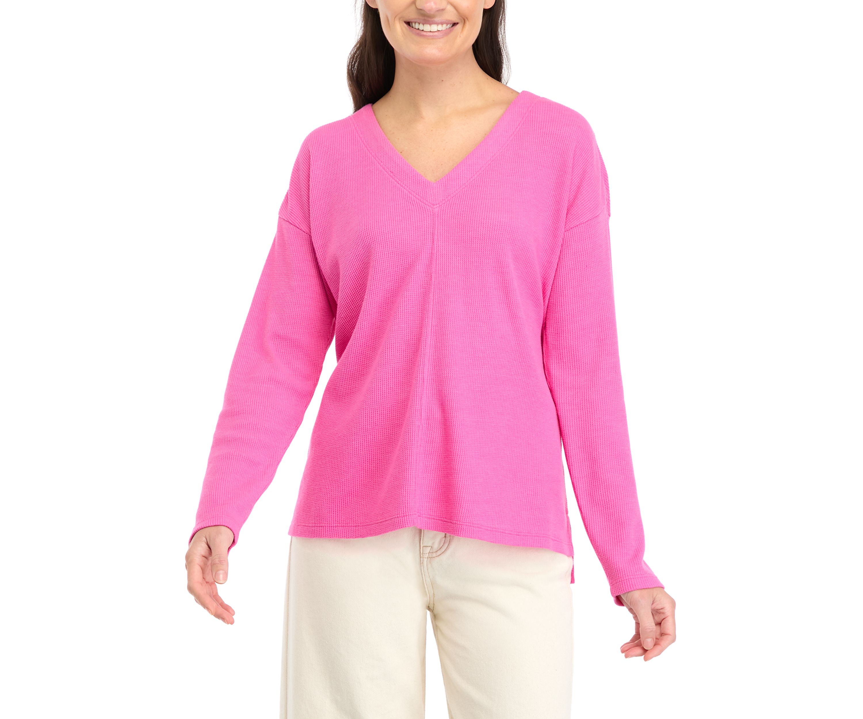 Womens Long Sleeve V-Neck Seam Front Top