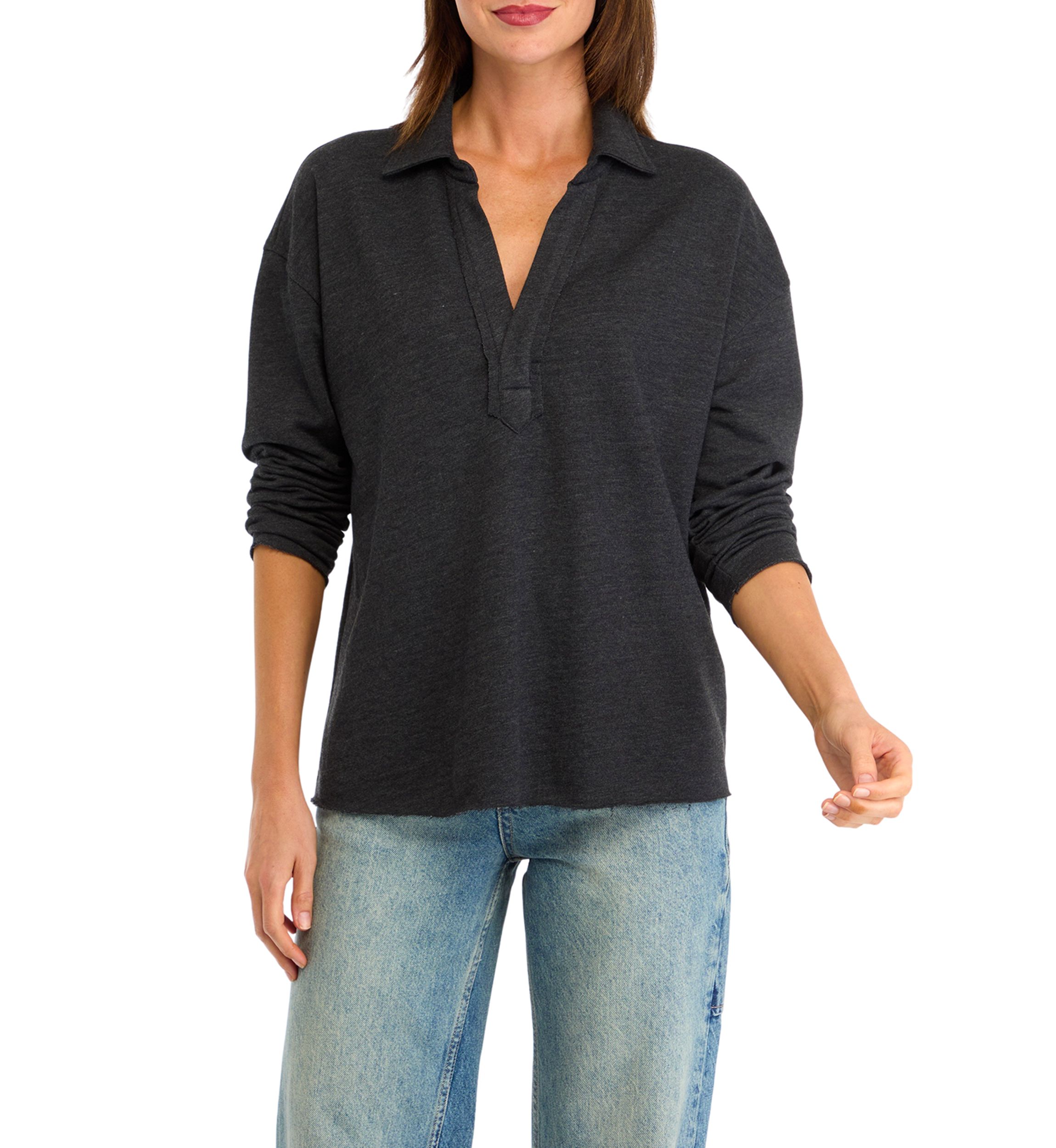Womens Johnny Collar Pullover Top