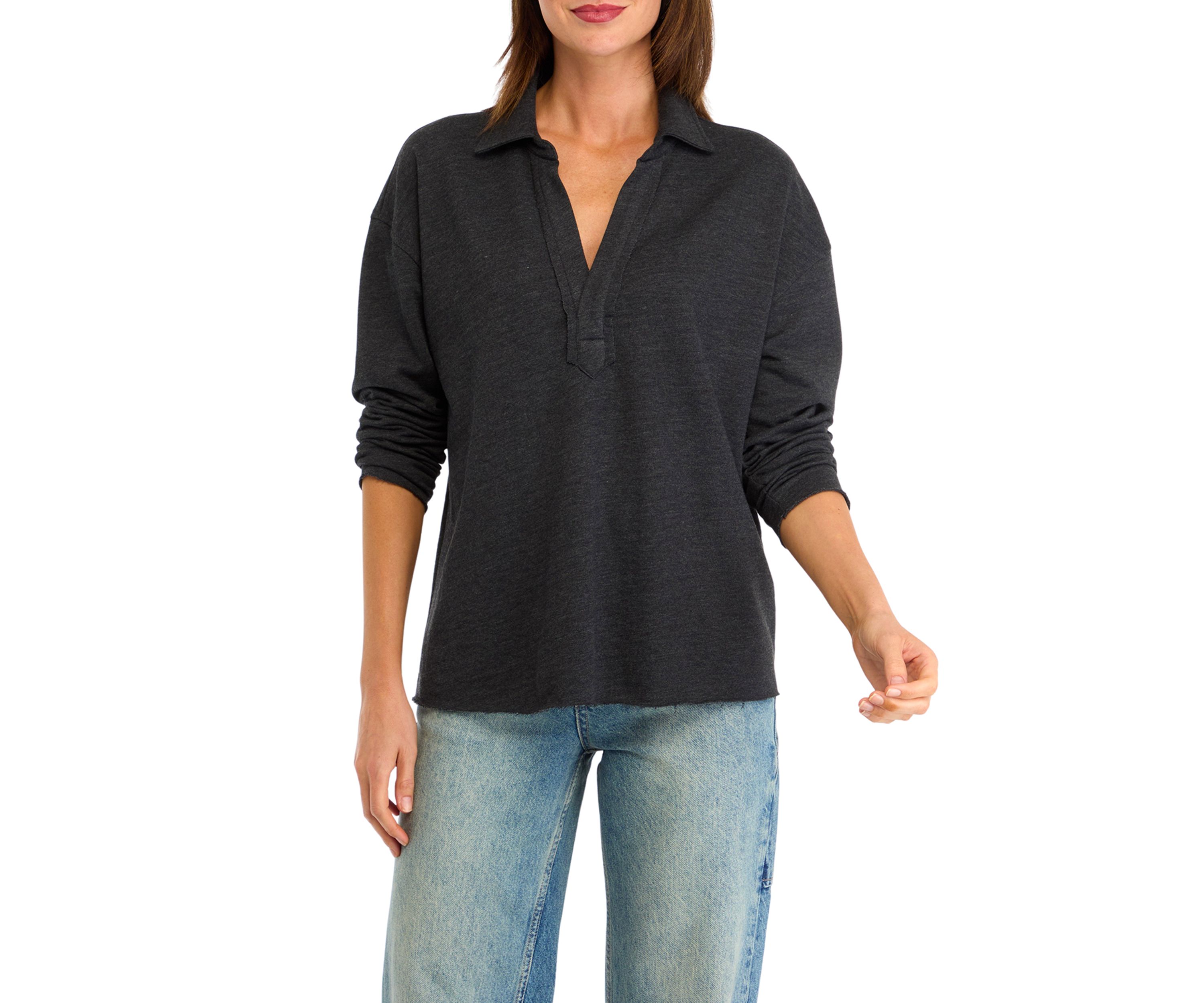 Womens Johnny Collar Pullover Top