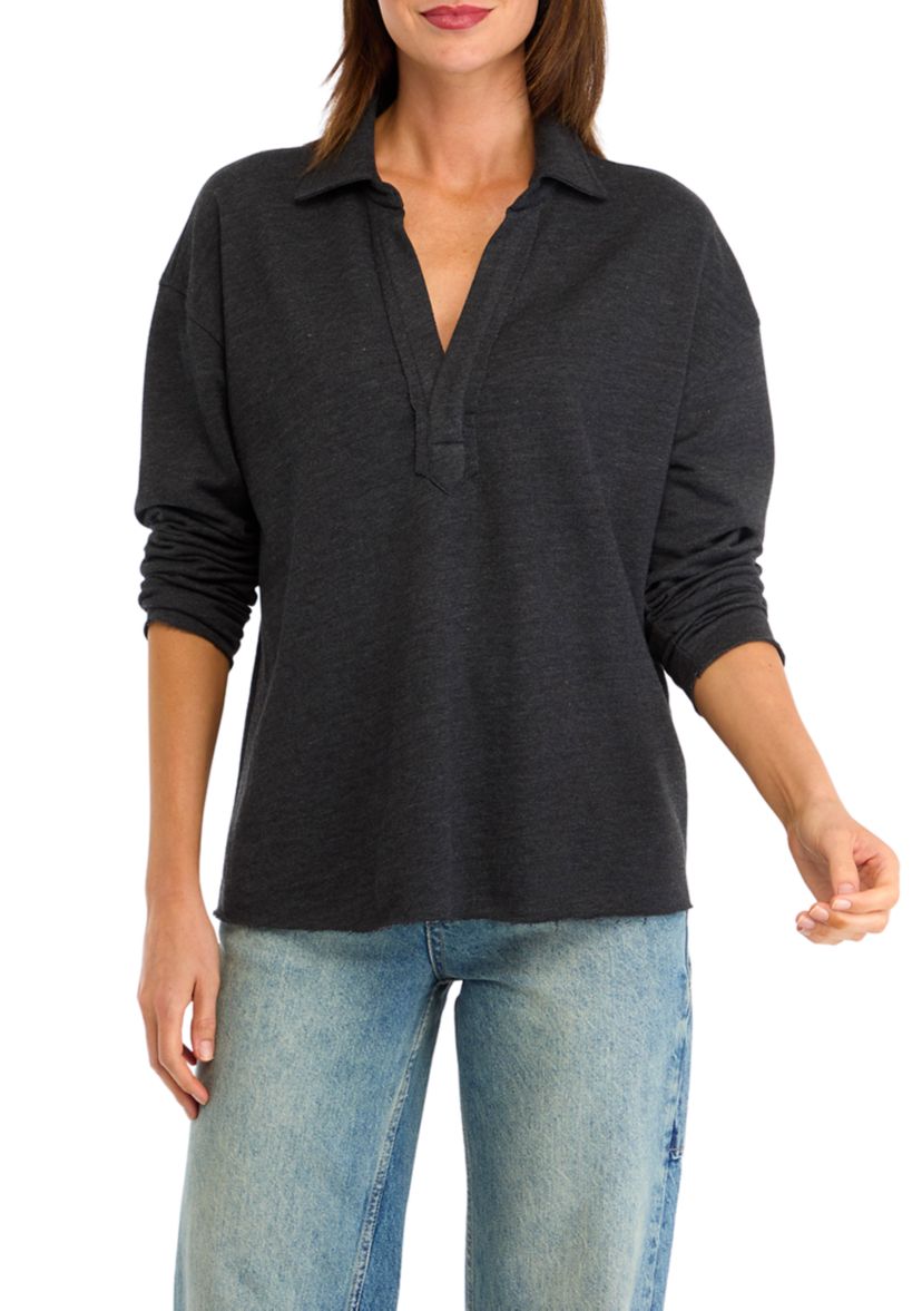 Womens Johnny Collar Pullover Top