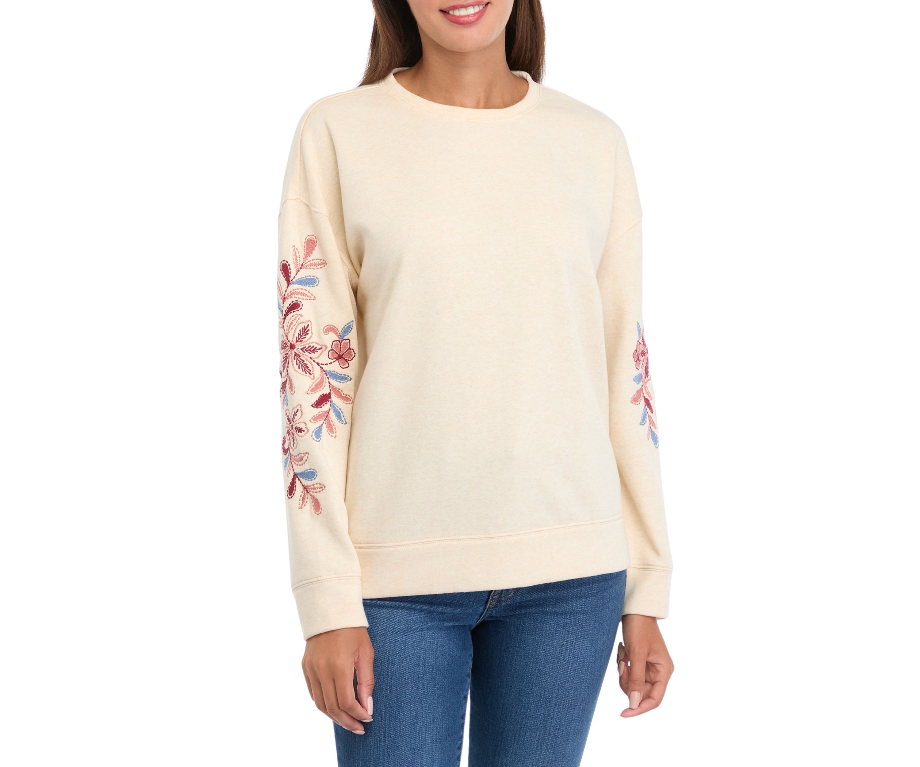   Womens Long Sleeve Embroidered Sweatshirt 