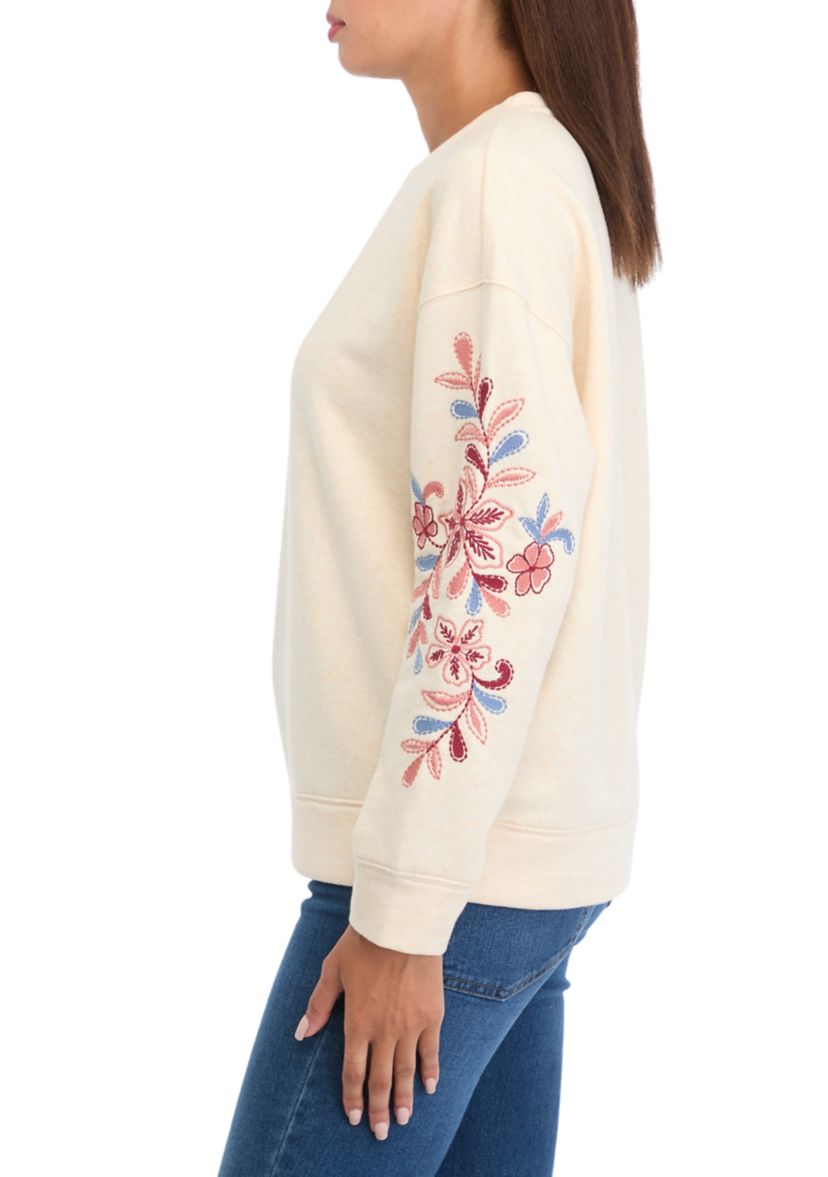   Womens Long Sleeve Embroidered Sweatshirt 