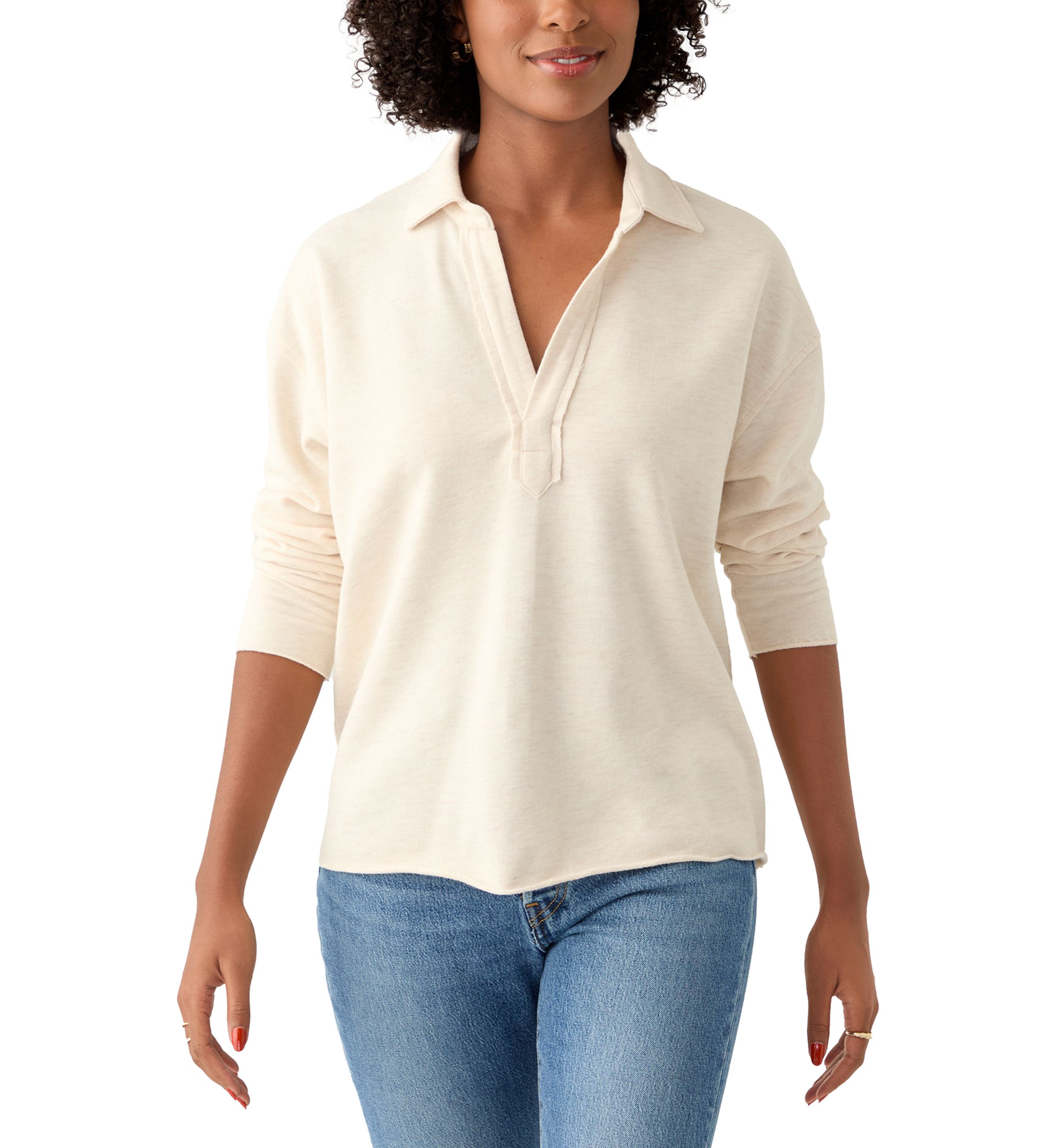 Womens Long Sleeve Johnny Collar Pullover T-Shirt