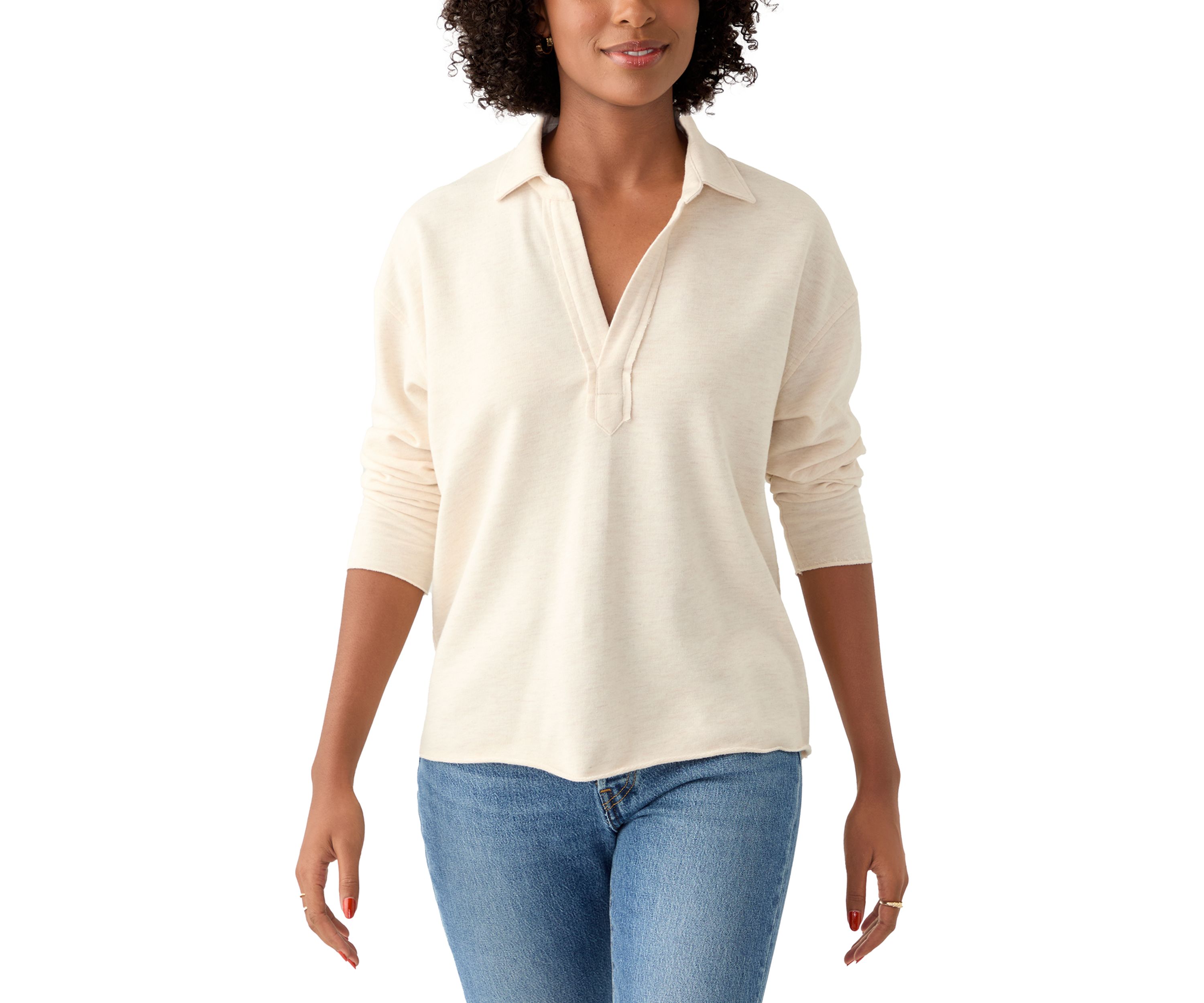Womens Long Sleeve Johnny Collar Pullover T-Shirt