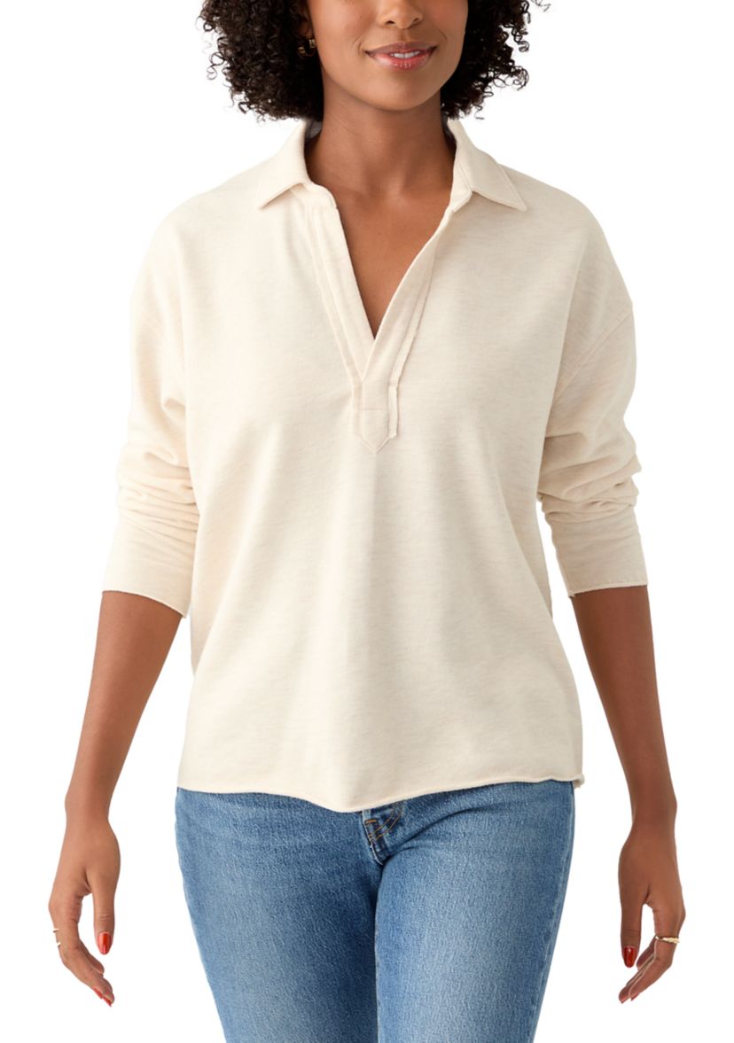 Womens Long Sleeve Johnny Collar Pullover T-Shirt