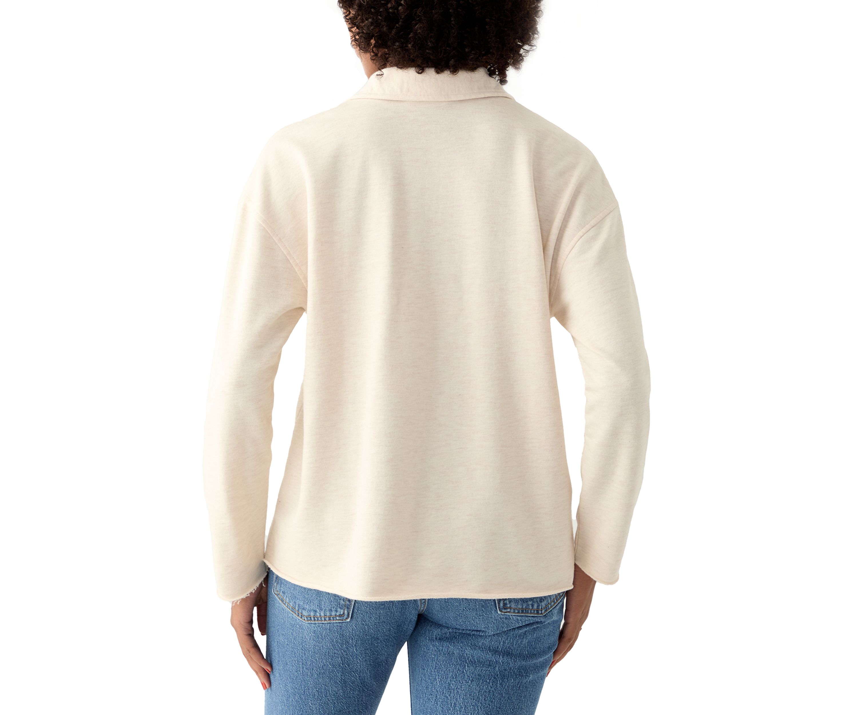 Womens Long Sleeve Johnny Collar Pullover T-Shirt