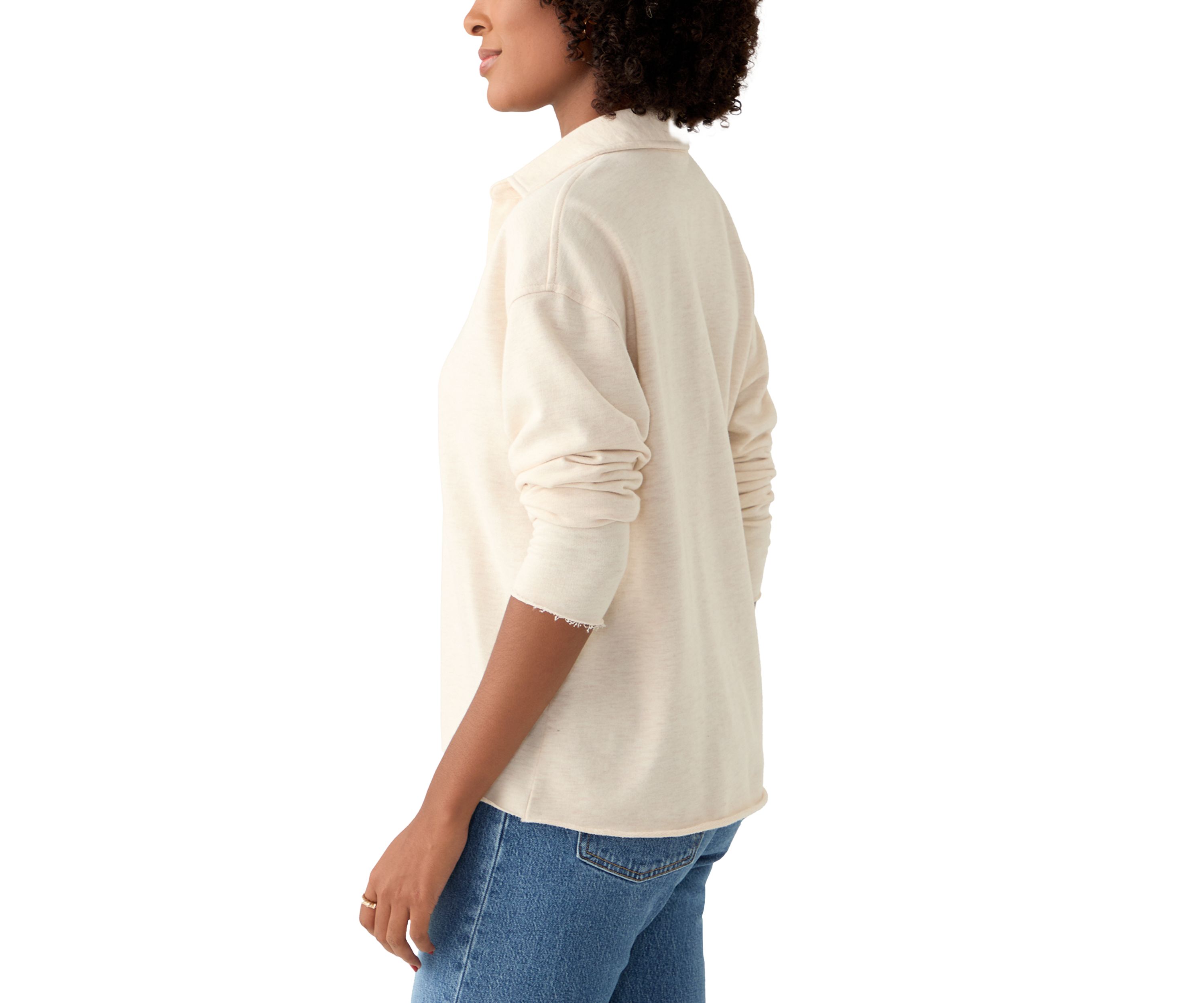 Womens Long Sleeve Johnny Collar Pullover T-Shirt