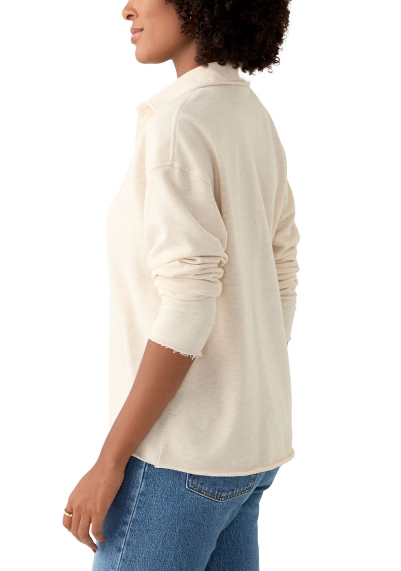 Womens Long Sleeve Johnny Collar Pullover T-Shirt