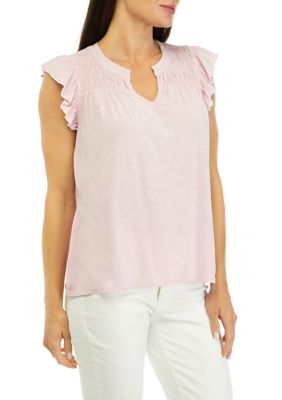 Wonderly Women's Smocked Yoke Solid Top, Pink, 2XL