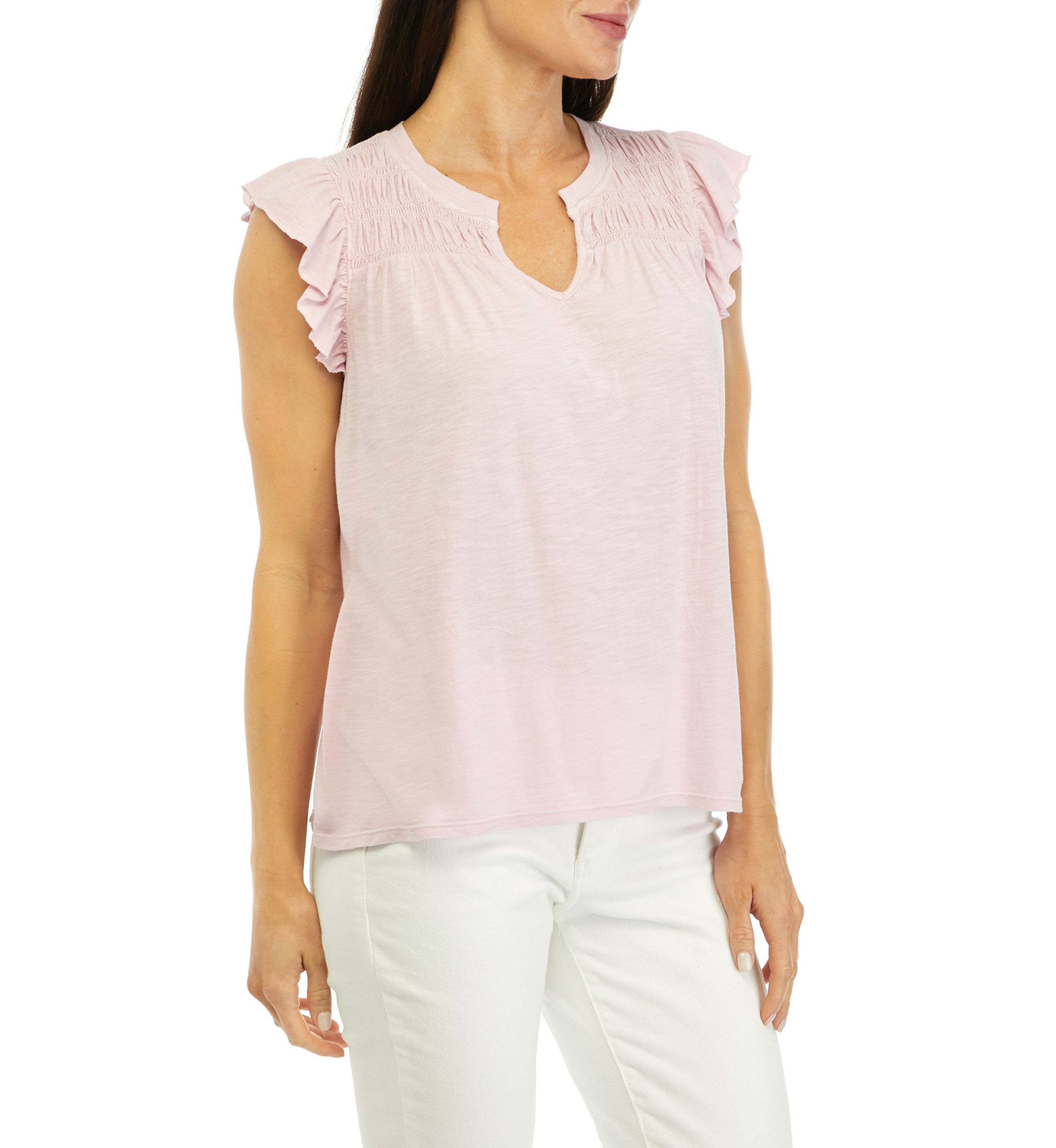 Womens Smocked Yoke Solid Top