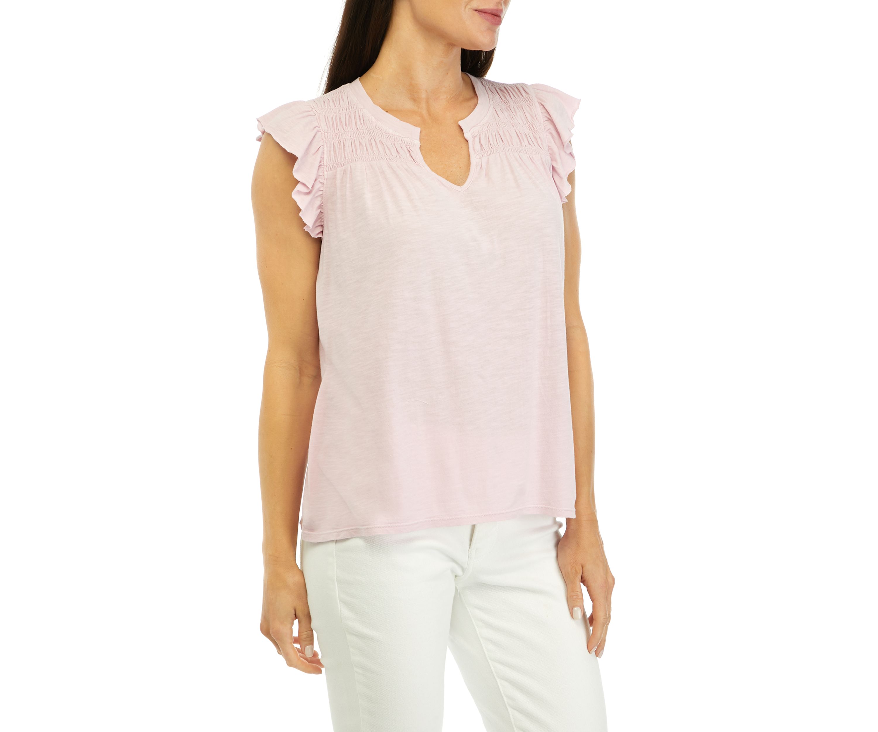 Womens Smocked Yoke Solid Top