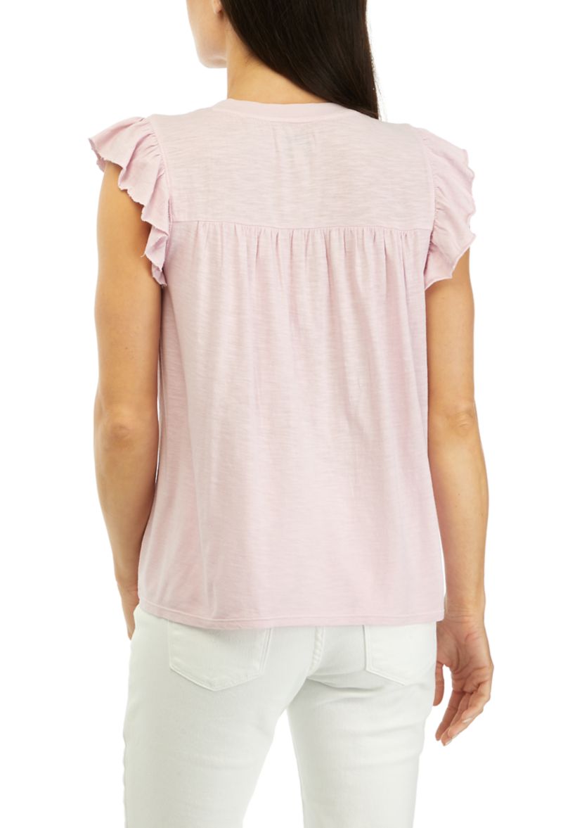 Womens Smocked Yoke Solid Top