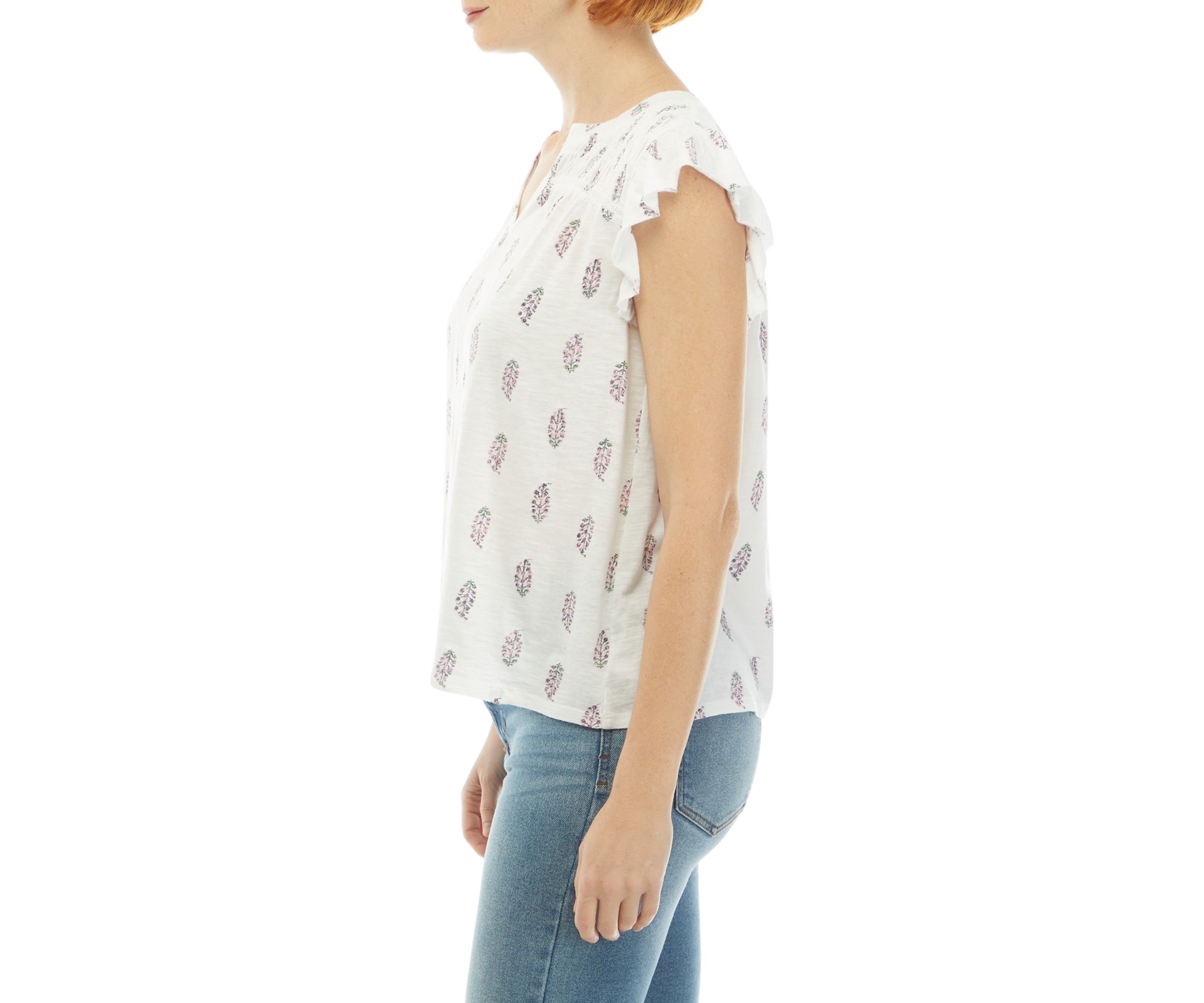 Womens Printed Smocked Top